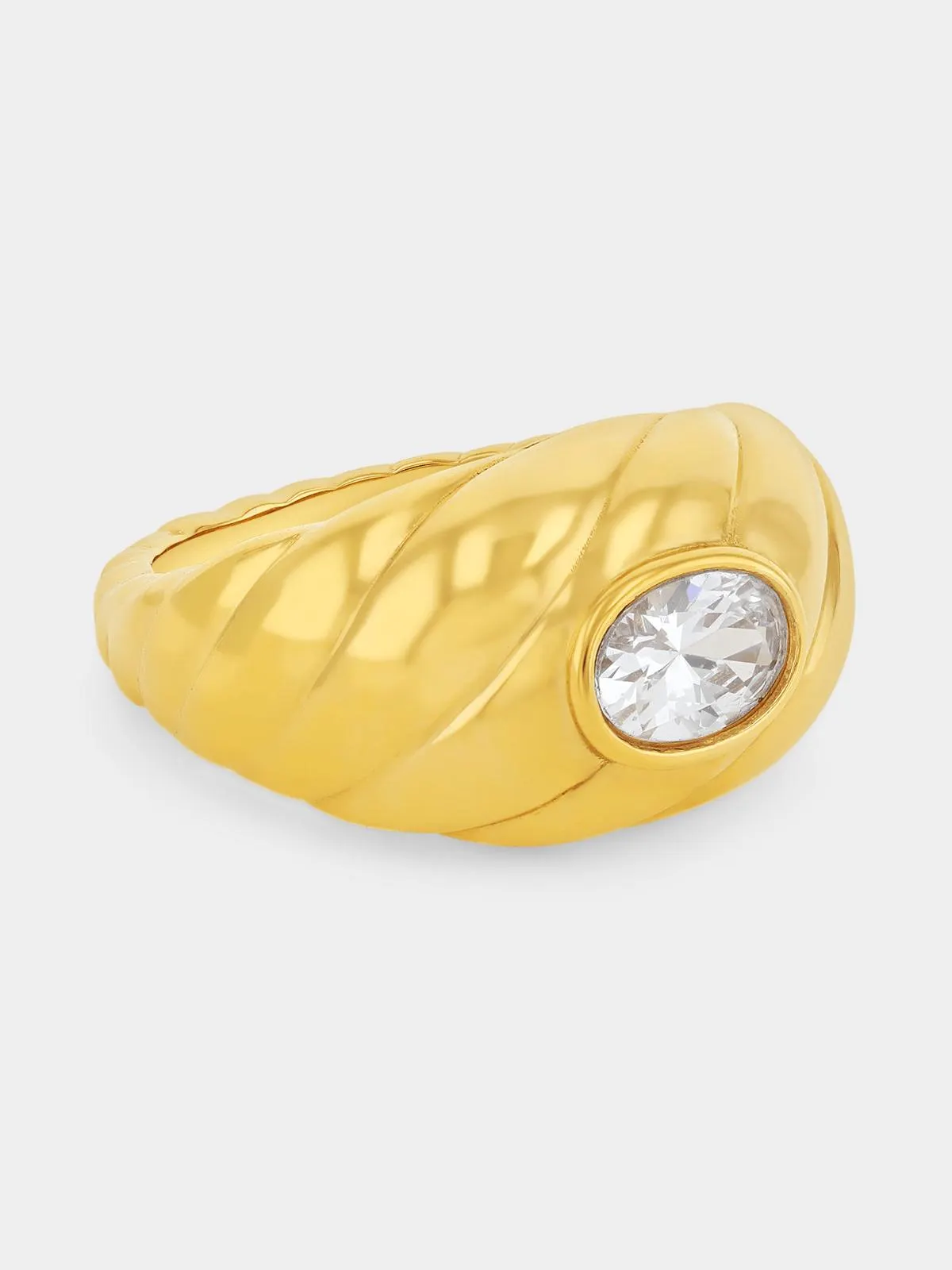 Gold Plated Sterling Silver Cubic Zirconia Oval Textured Ring