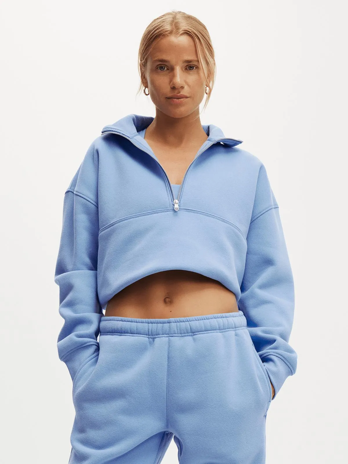 Women's Cotton On Blue Active Plush Essential Half Zip Sweatshirt