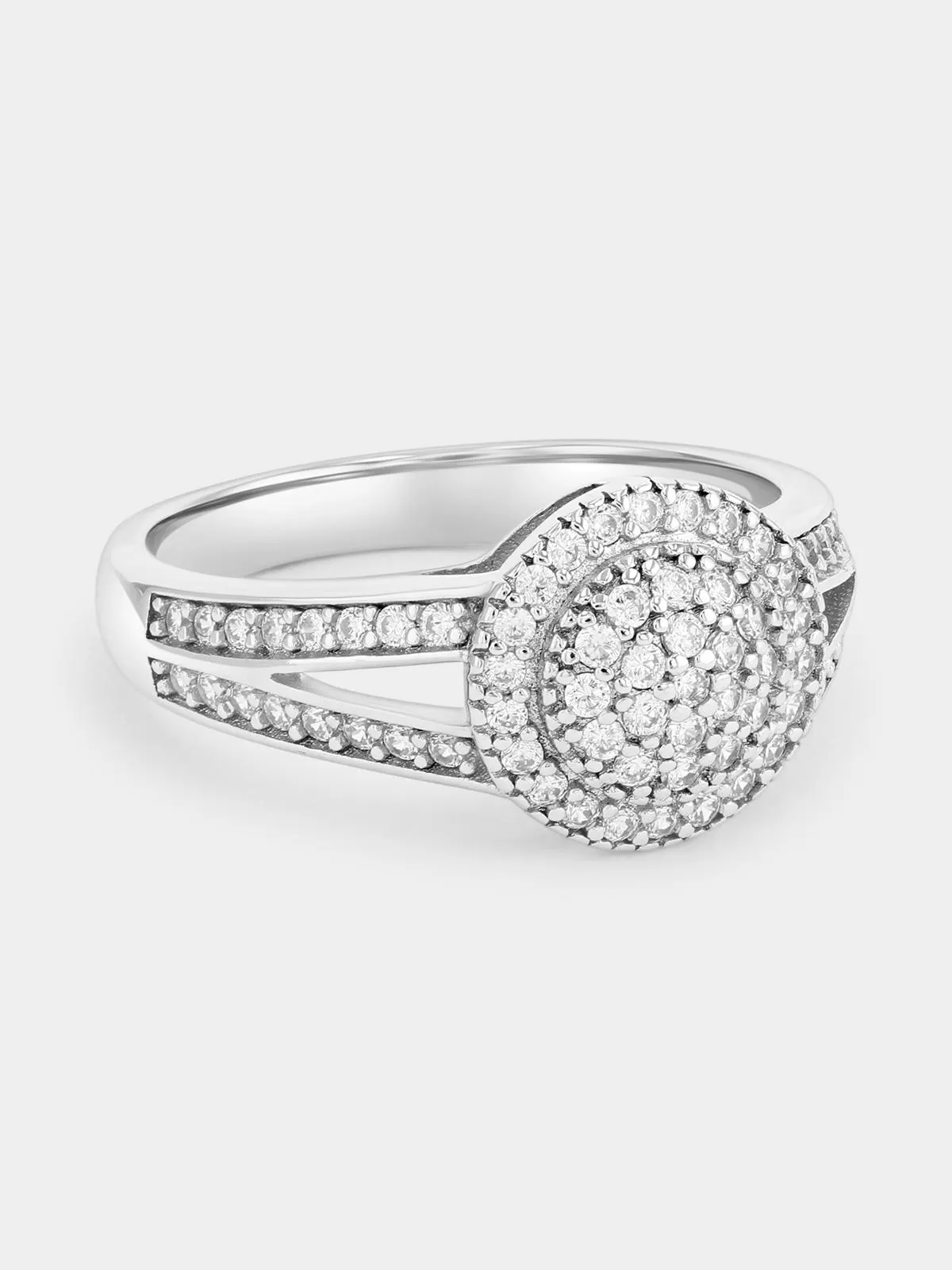 Sterling Silver Cubic Zirconia Multi-Stone Round Halo Ring