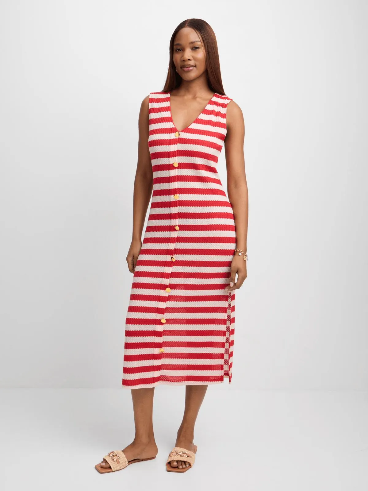 Jet Women's White Red Crochet Midi Dress