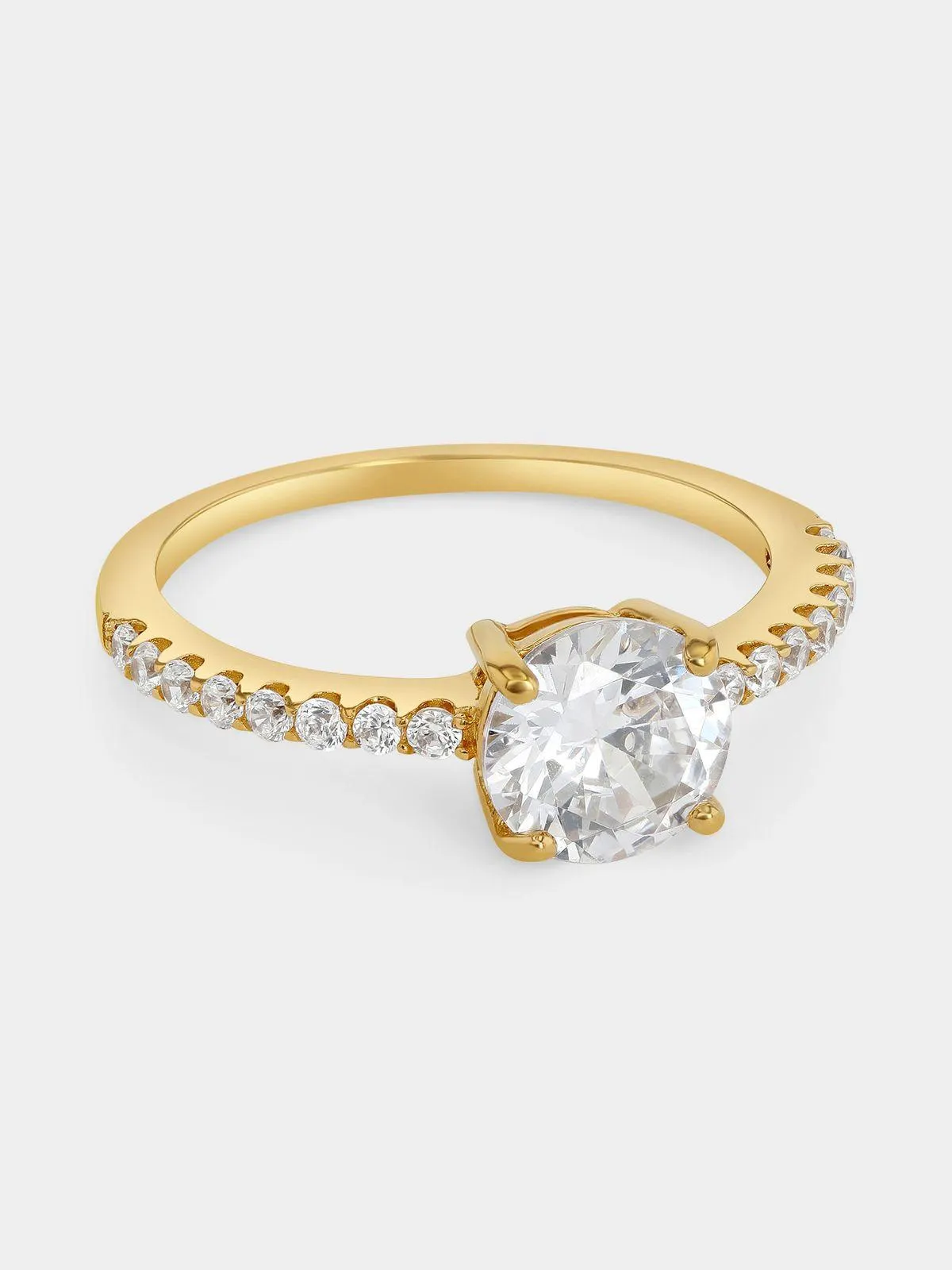 Gold Plated Sterling Silver Cubic Zirconia Round Solitaire Ring
