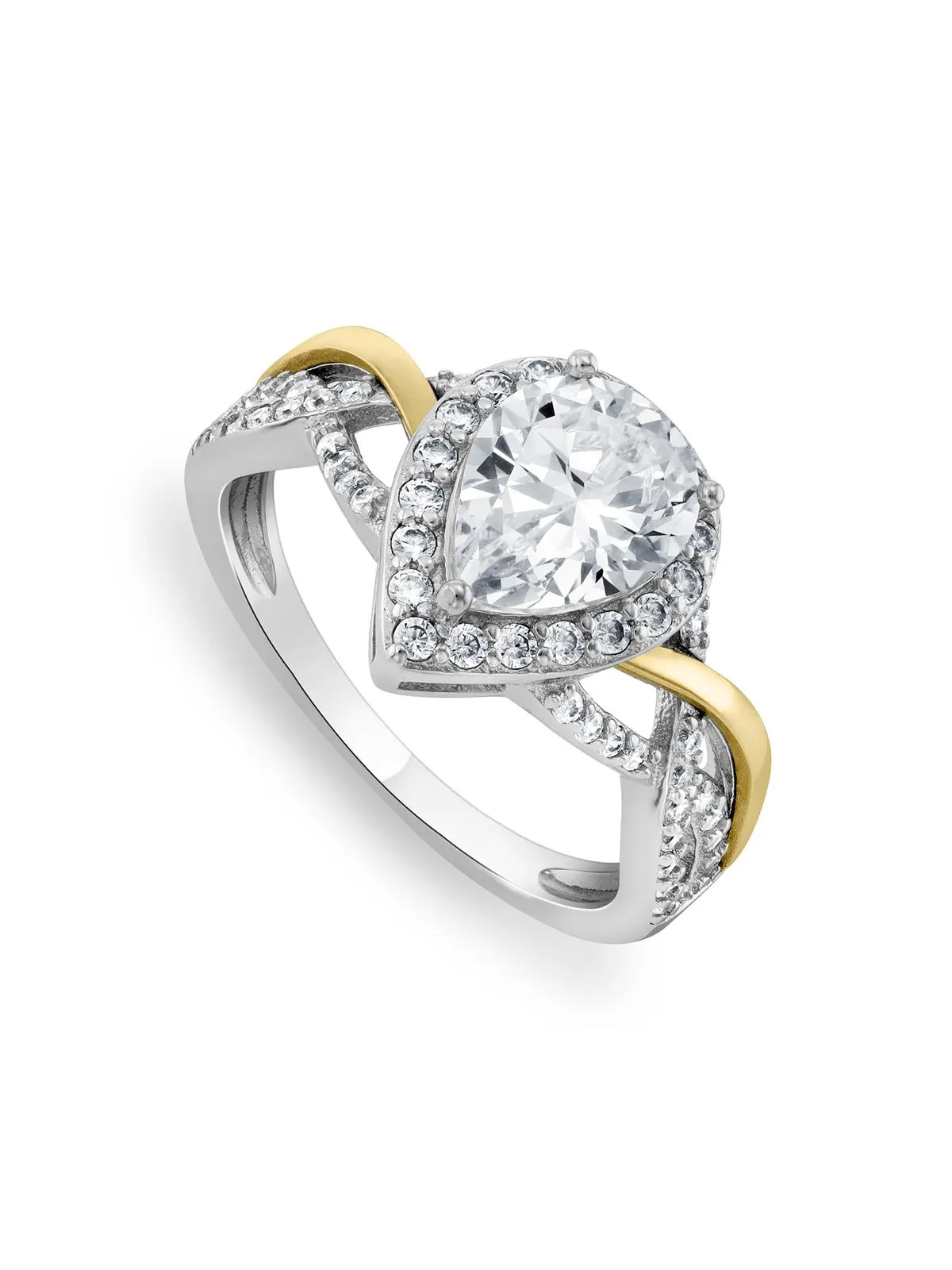 Yellow Gold & Sterling Silver Cubic Zirconia Pear-Shape Halo infinity Ring