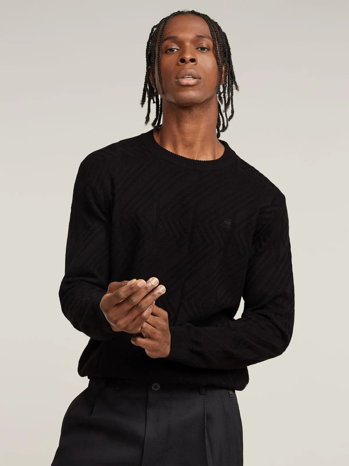G-Star Men's Zig-Zag Structure Knitted Black Sweater