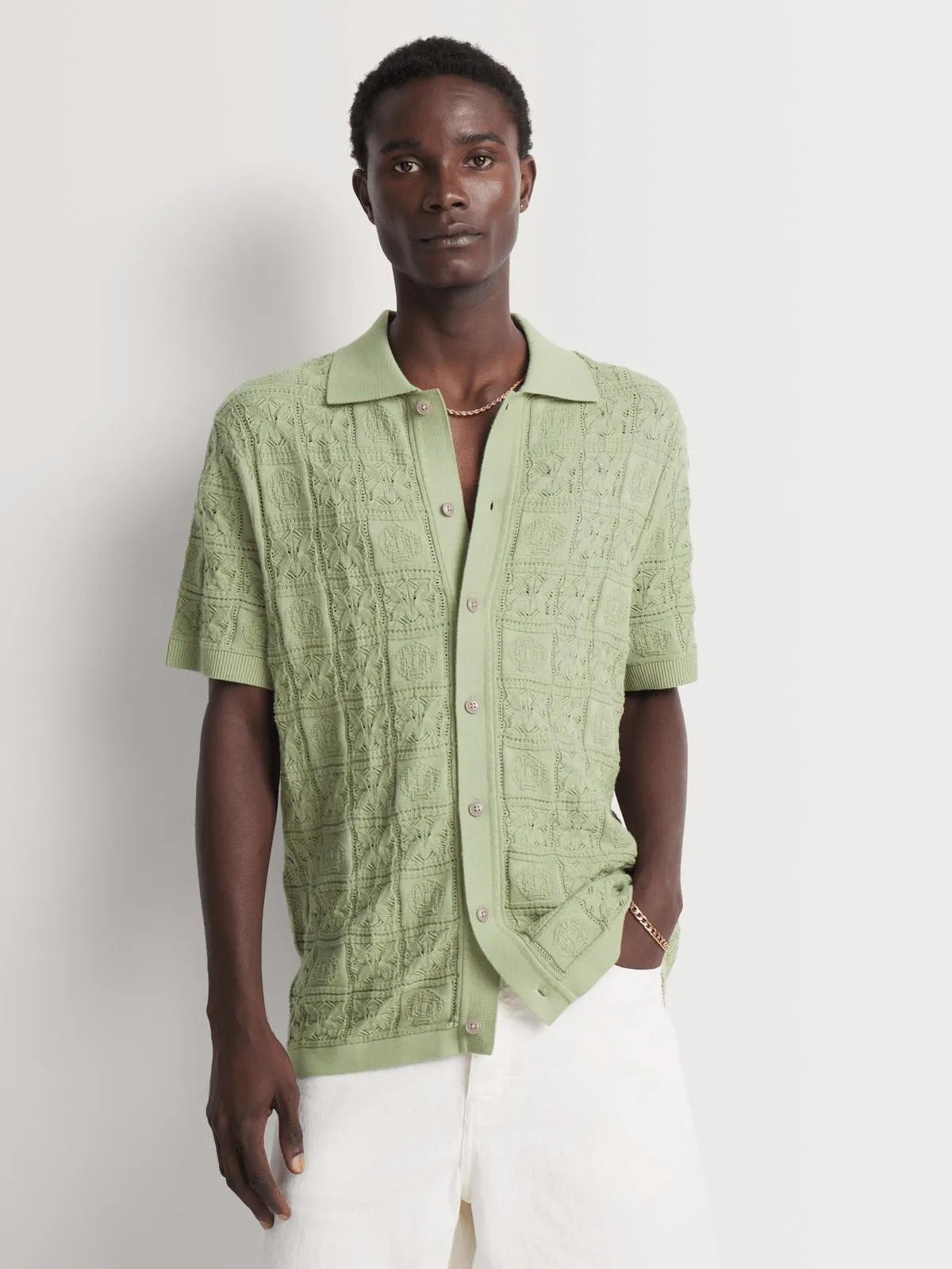 Fabiani Men's Sage Crochet Crest Polo Shirt