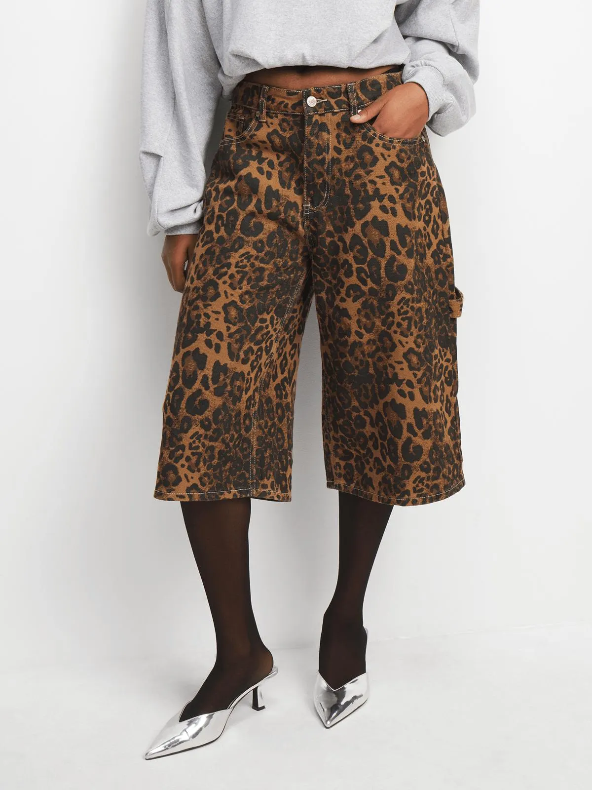 Women's Leopard Print Bermuda Denim Shorts