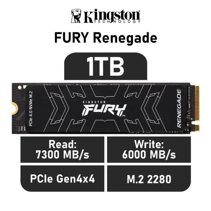 Kingston FURY Renegade 1TB PCIe Gen4x4 SFYRS/1000G M.2 2280 Solid State Drive