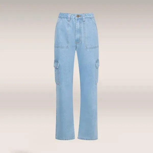Utility wide leg denim jeans light blue