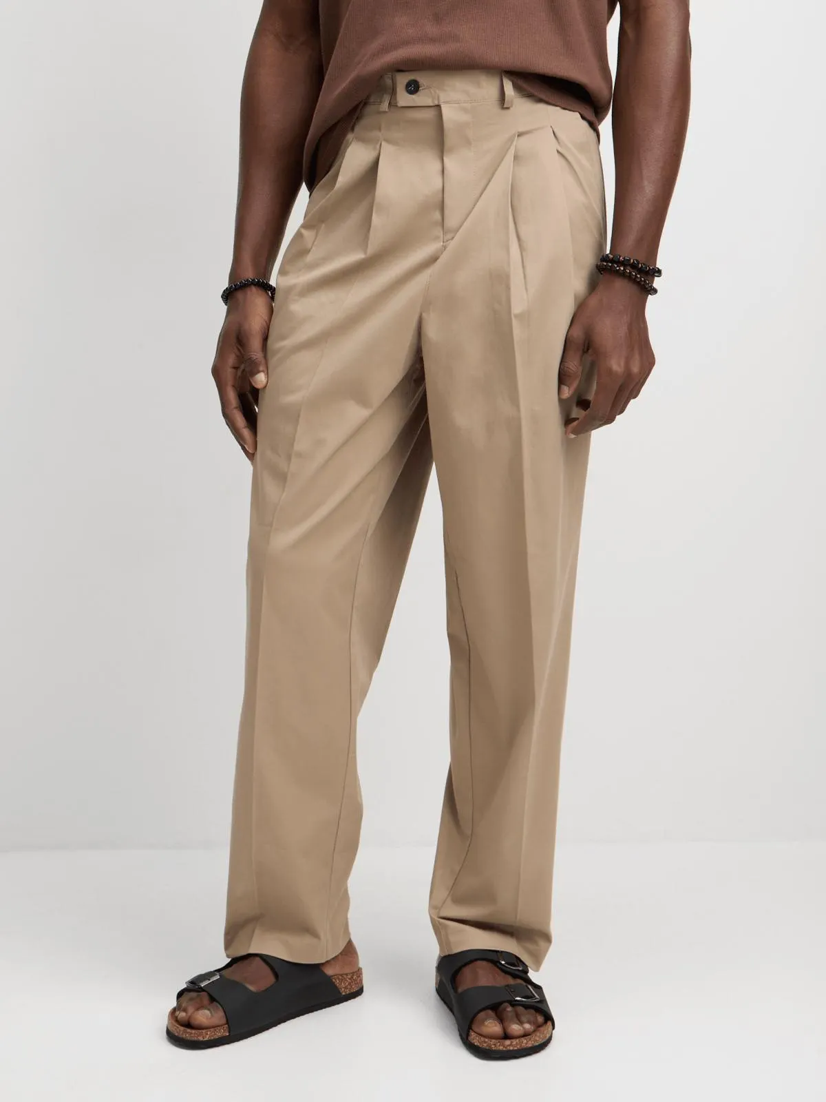 Jet Mens Dark Stone Baggy Pleated Chino