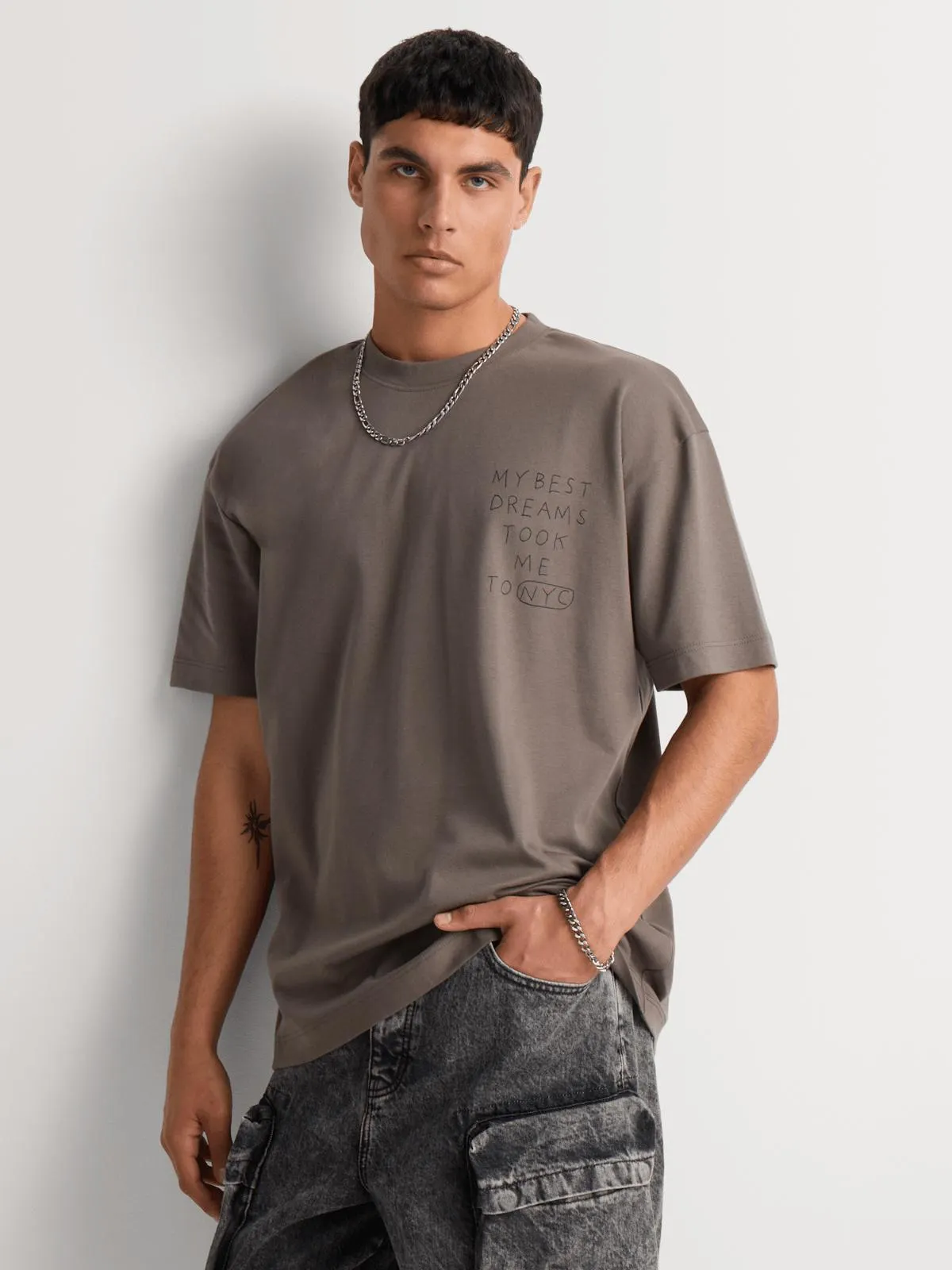 Markham Men's NY Dreams Fleece Graphic Charcoal T-Shirt