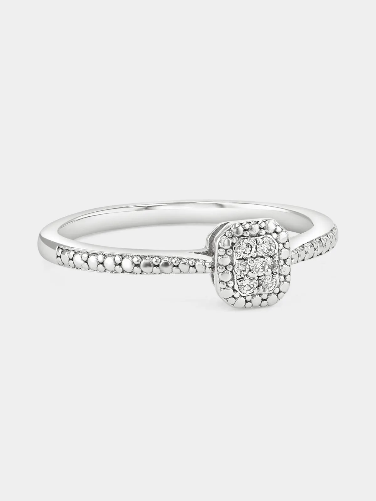 Sterling Silver Lab Grown Diamond Rectangle Halo Ring