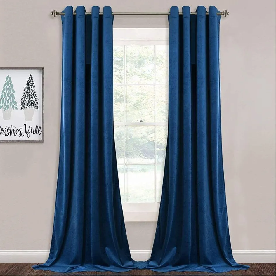 Nu Dekor - 3m Velvet Block Out Eyelet Curtains - Blue