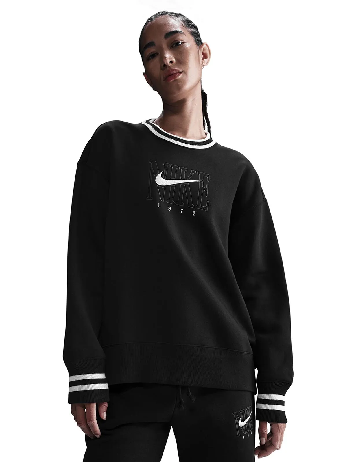 Nike Women's Nsw Phoenix Fleece Black Oversized Sweat Top