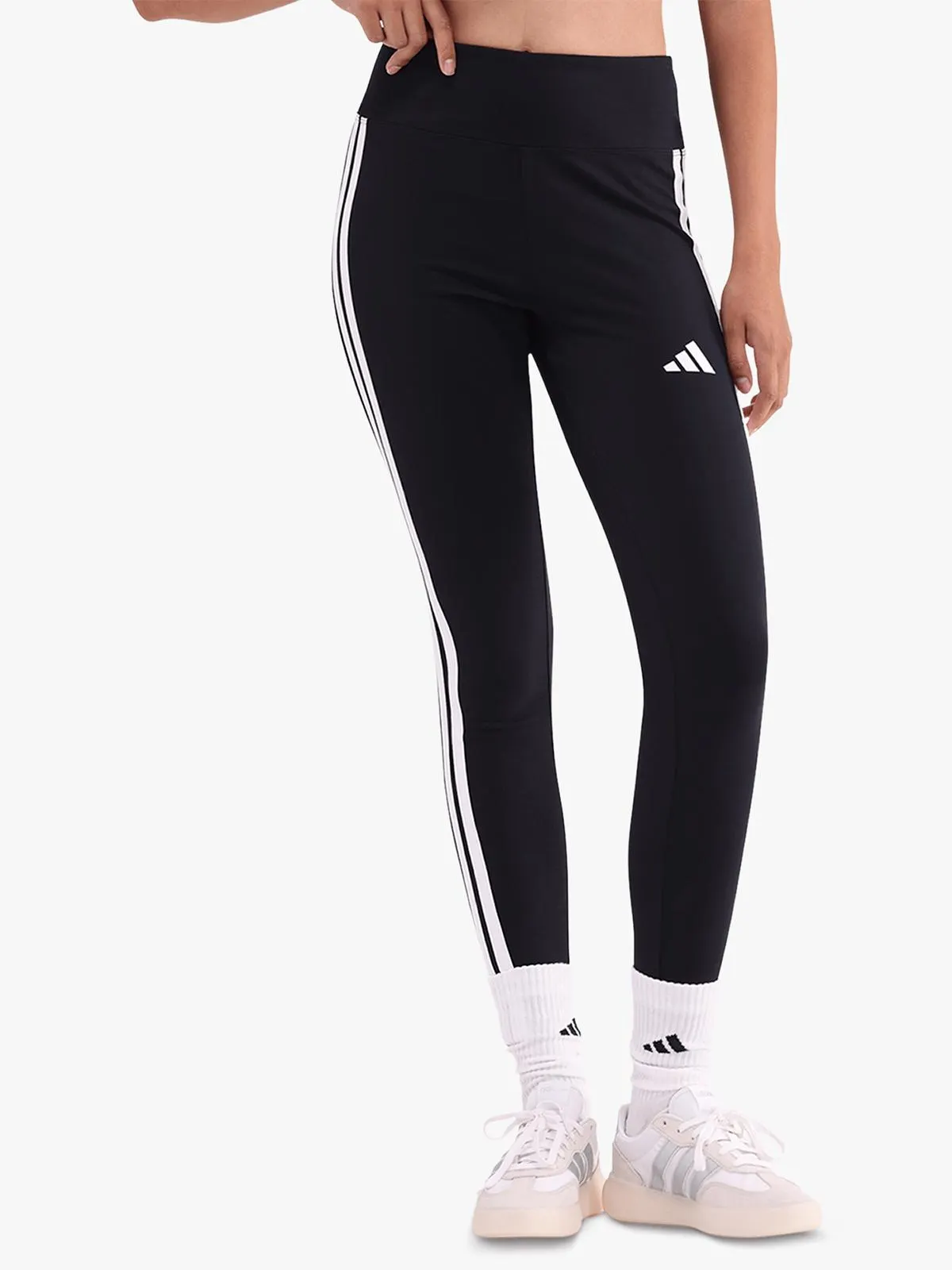 adidas Womens Essential 3-Stripes Cotton Black/White Leggings