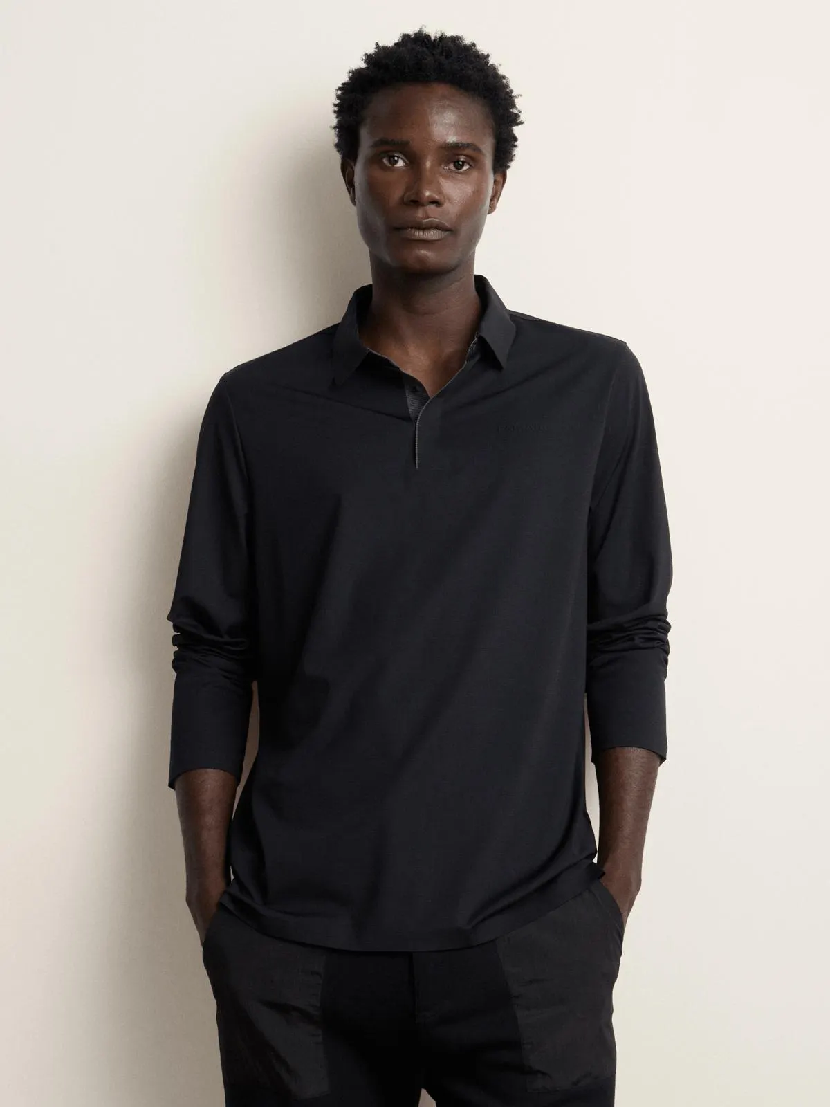 Fabiani Men's Black Bonded Hem 1/4 Placket Tipped Polo Shirt