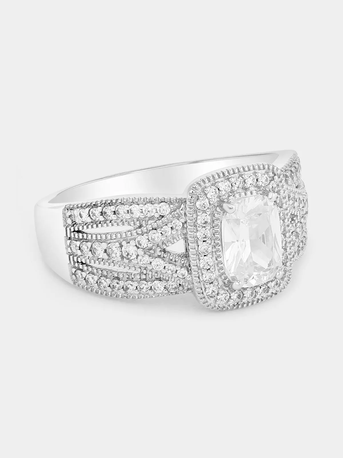 Cheté Sterling Silver Cubic Zirconia Cushion Halo Ring