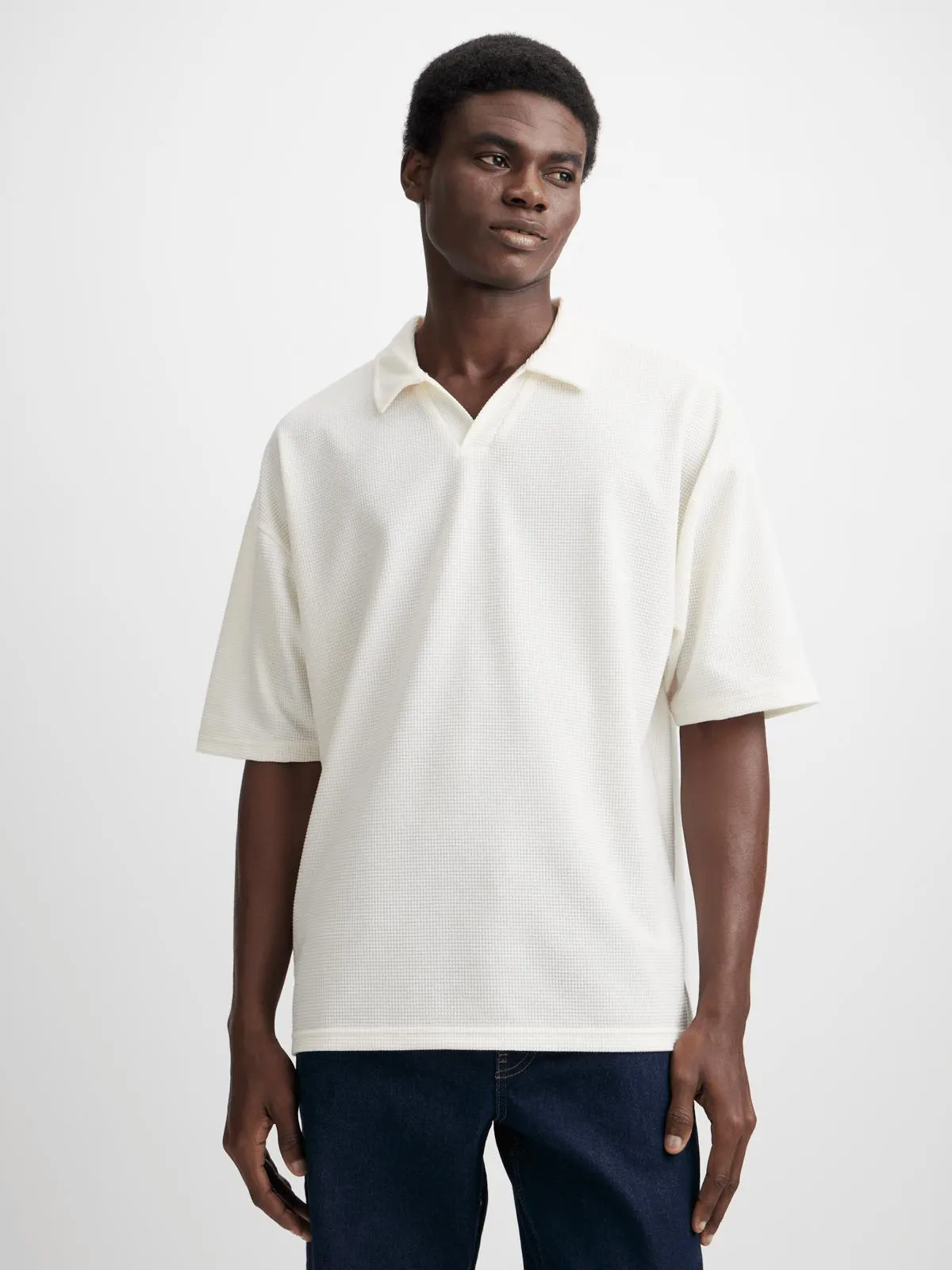 Jet Mens Ecru Textured Johnny Collar