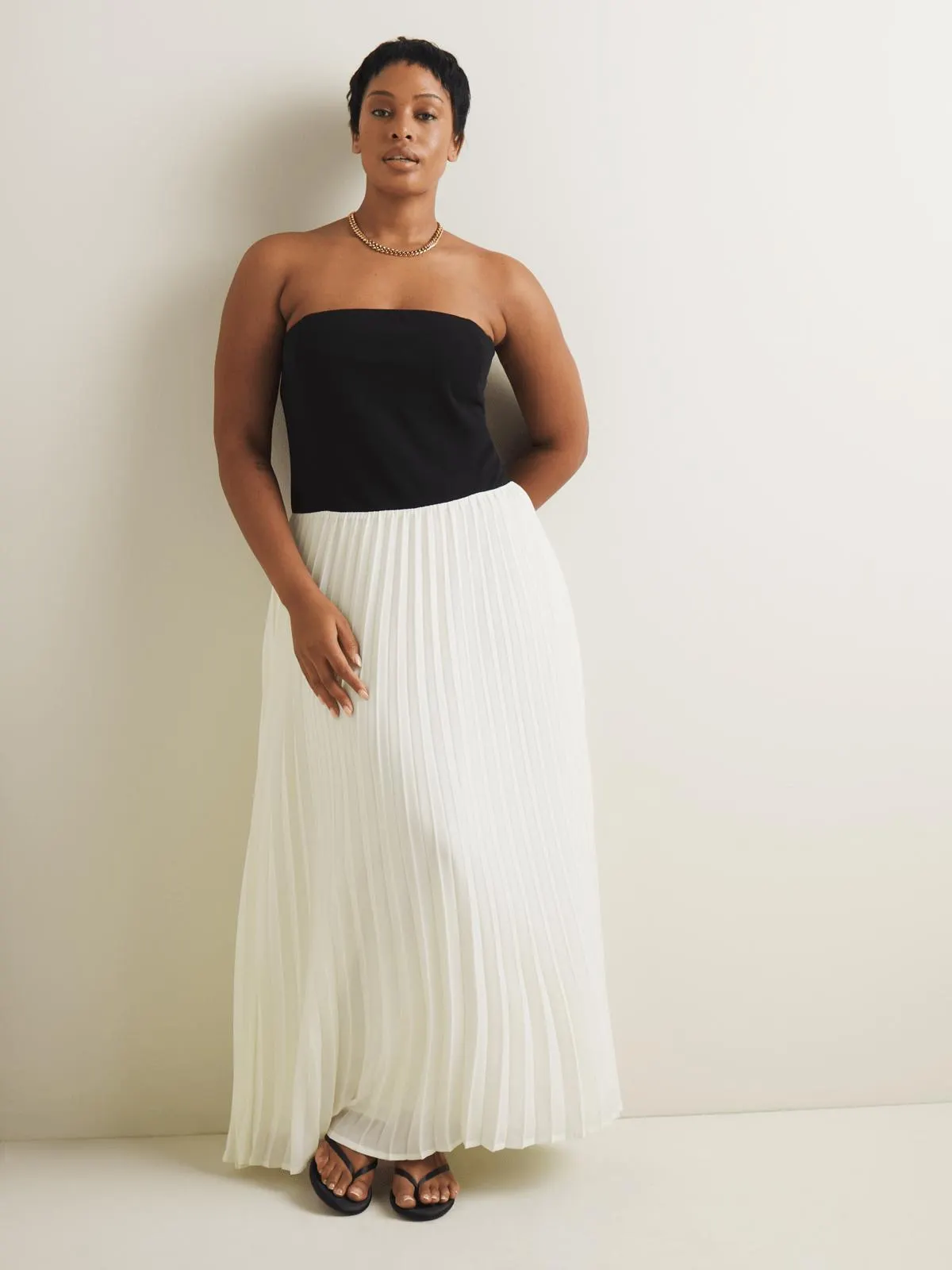 Women's Iconography Strapless Pleated Combo Fabric Dress