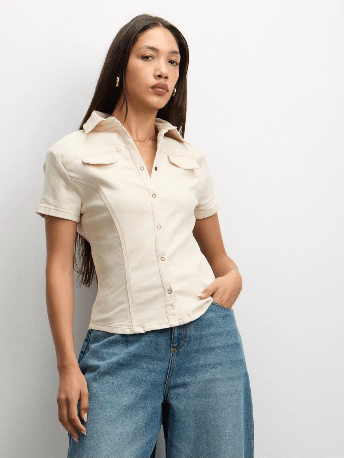 The FIX Womens's Ecru Button Up Denim Shirt