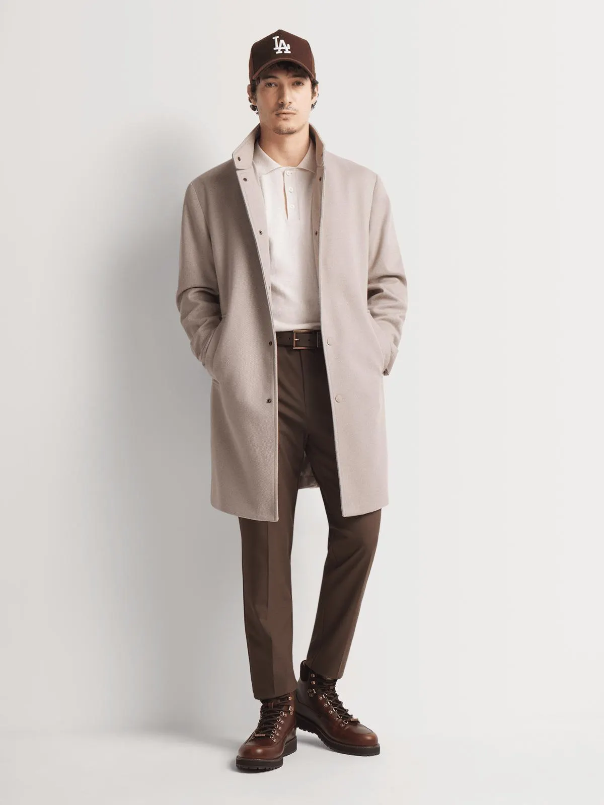 Men's Markham Smart Funnel Neck Twill Weave Stone Coat