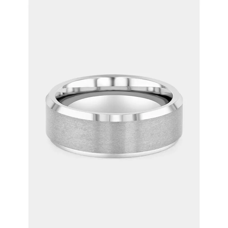 Tungsten Brushed Centre Beveled Edge Ring