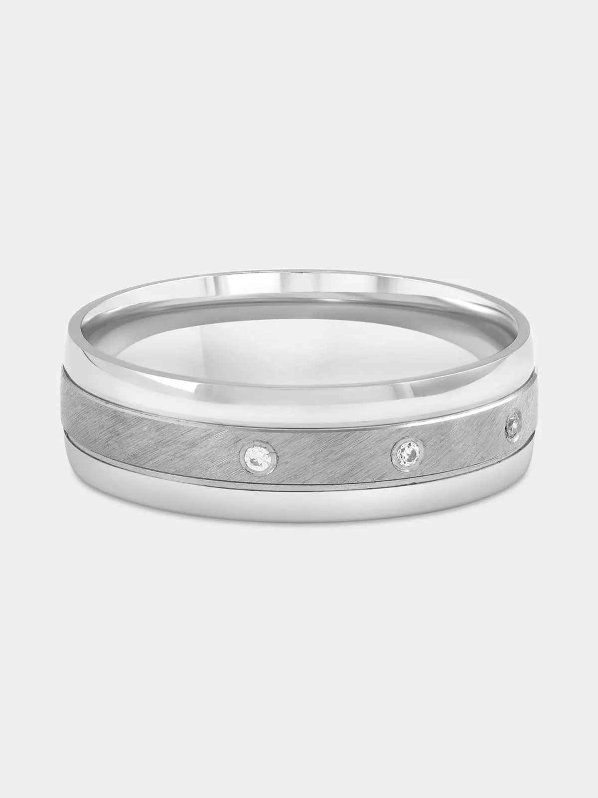 Sterling Silver Cubic Zirconia Trio Brushed Centre Ring