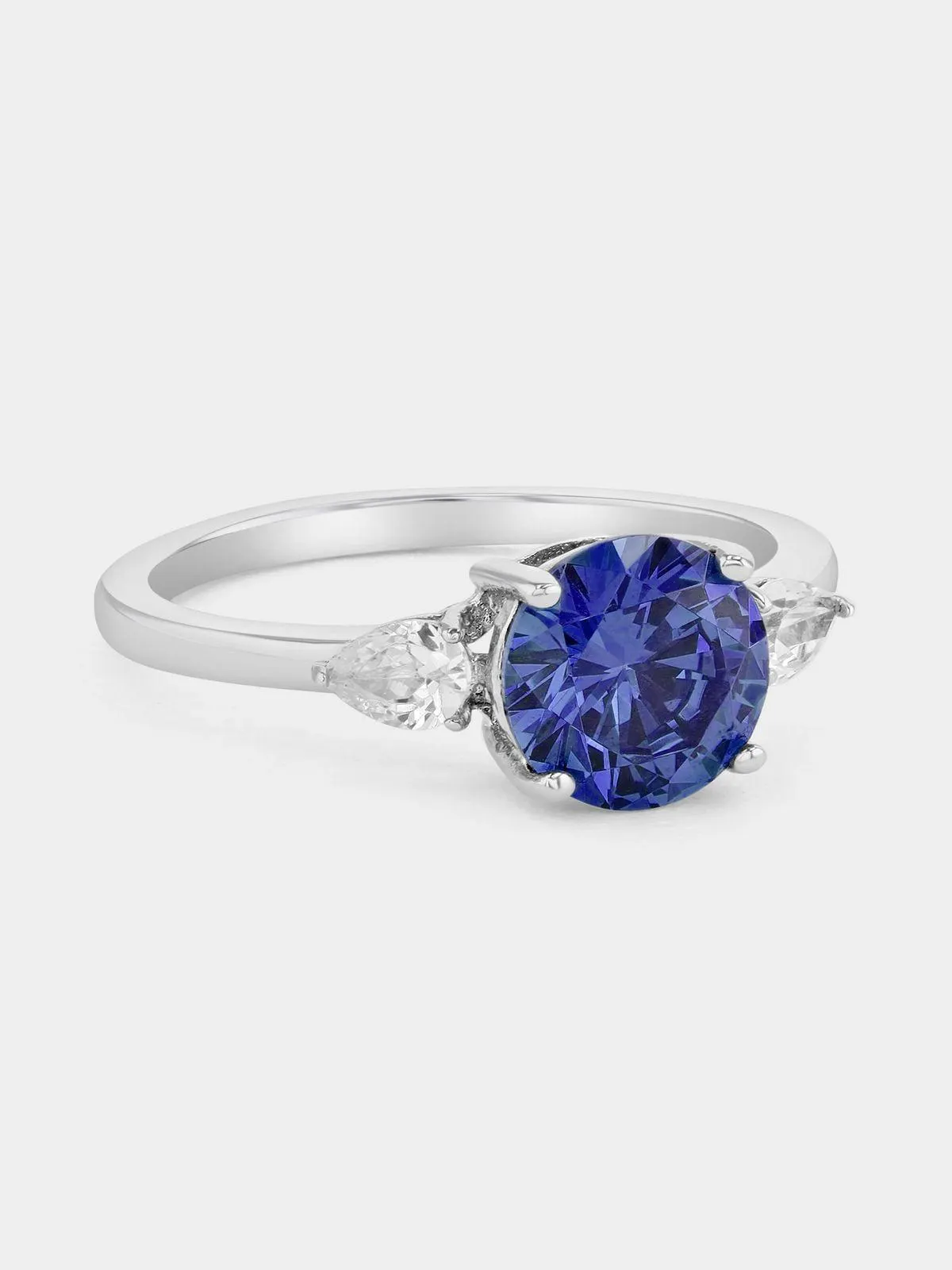 Sterling Silver Tanzanite Trilogy Ring Cubic Zirconia