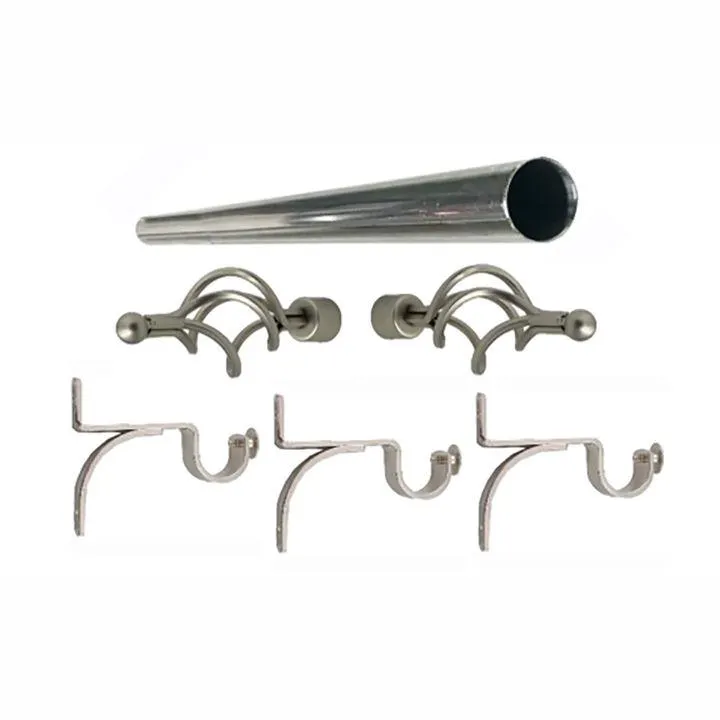 Matoc 25mm Single Curtain Pole Set - Silver - Basket Finials - 4.0m