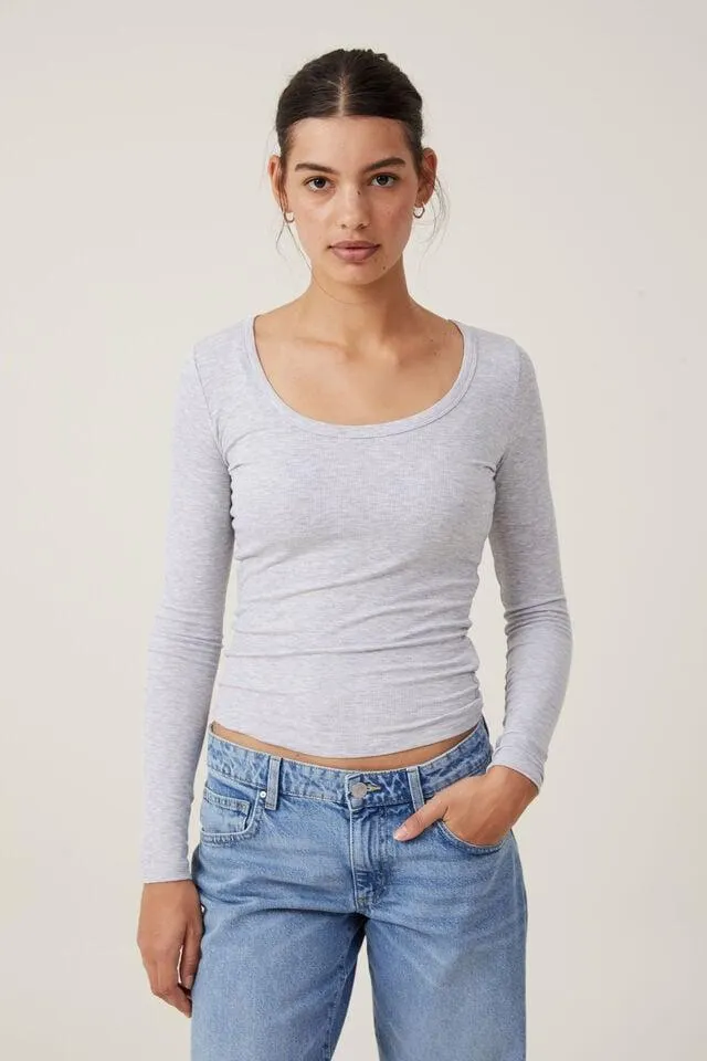 Staple Rib Scoop Neck Long Sleeve Top