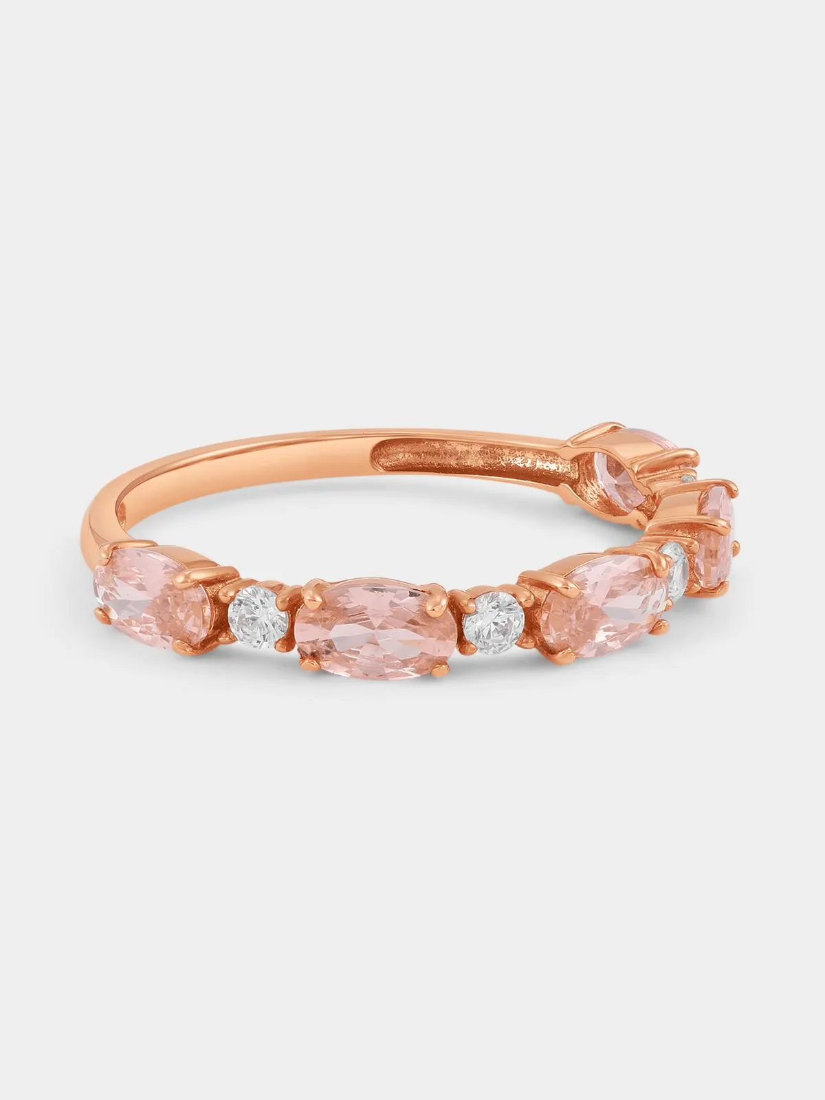 Rose Gold Morganite & Cubic Zirconia Oval Round Half Eternity Ring