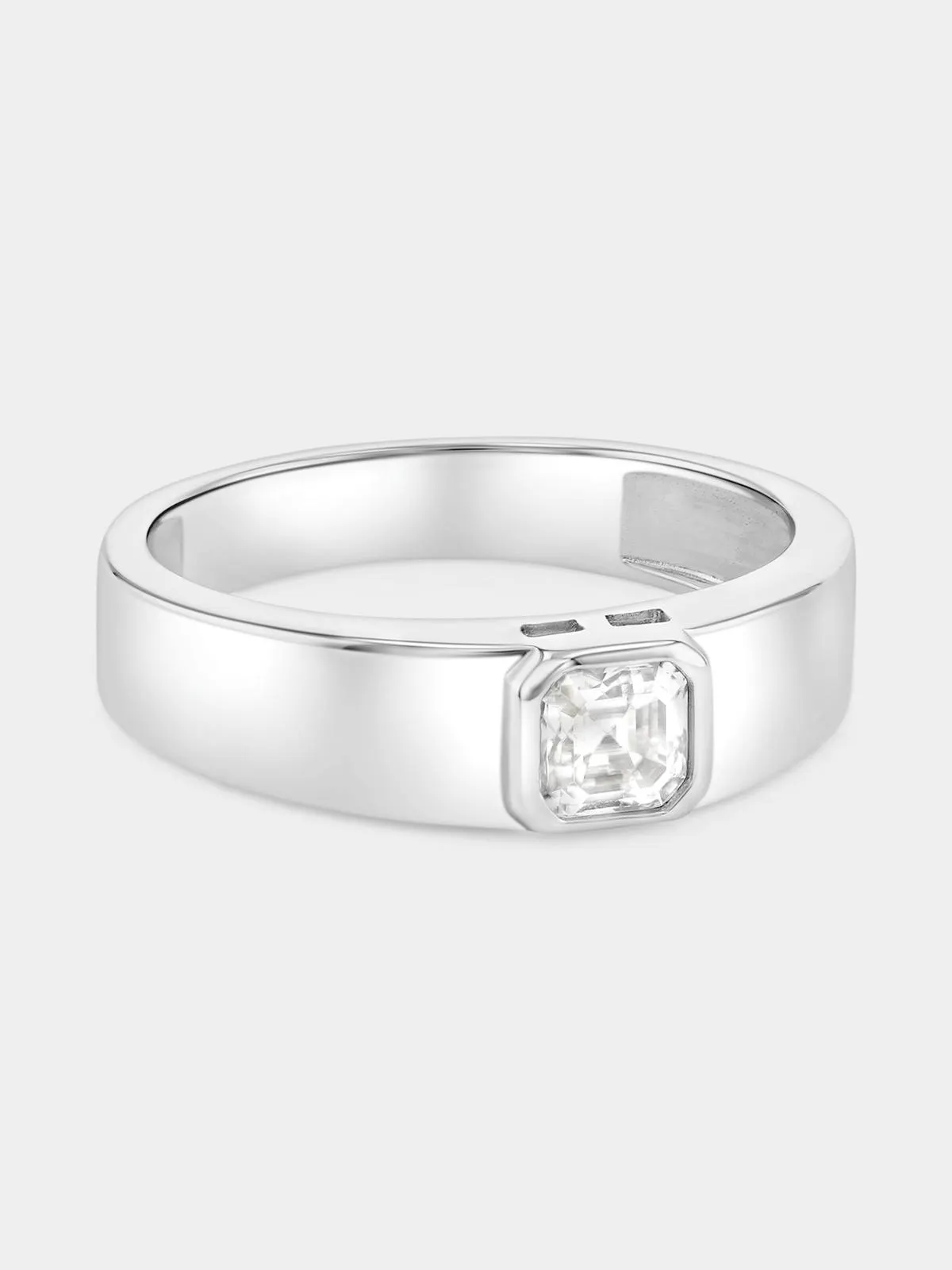 Sterling Silver Moissanite Solitaire Asscher Bezel Ring