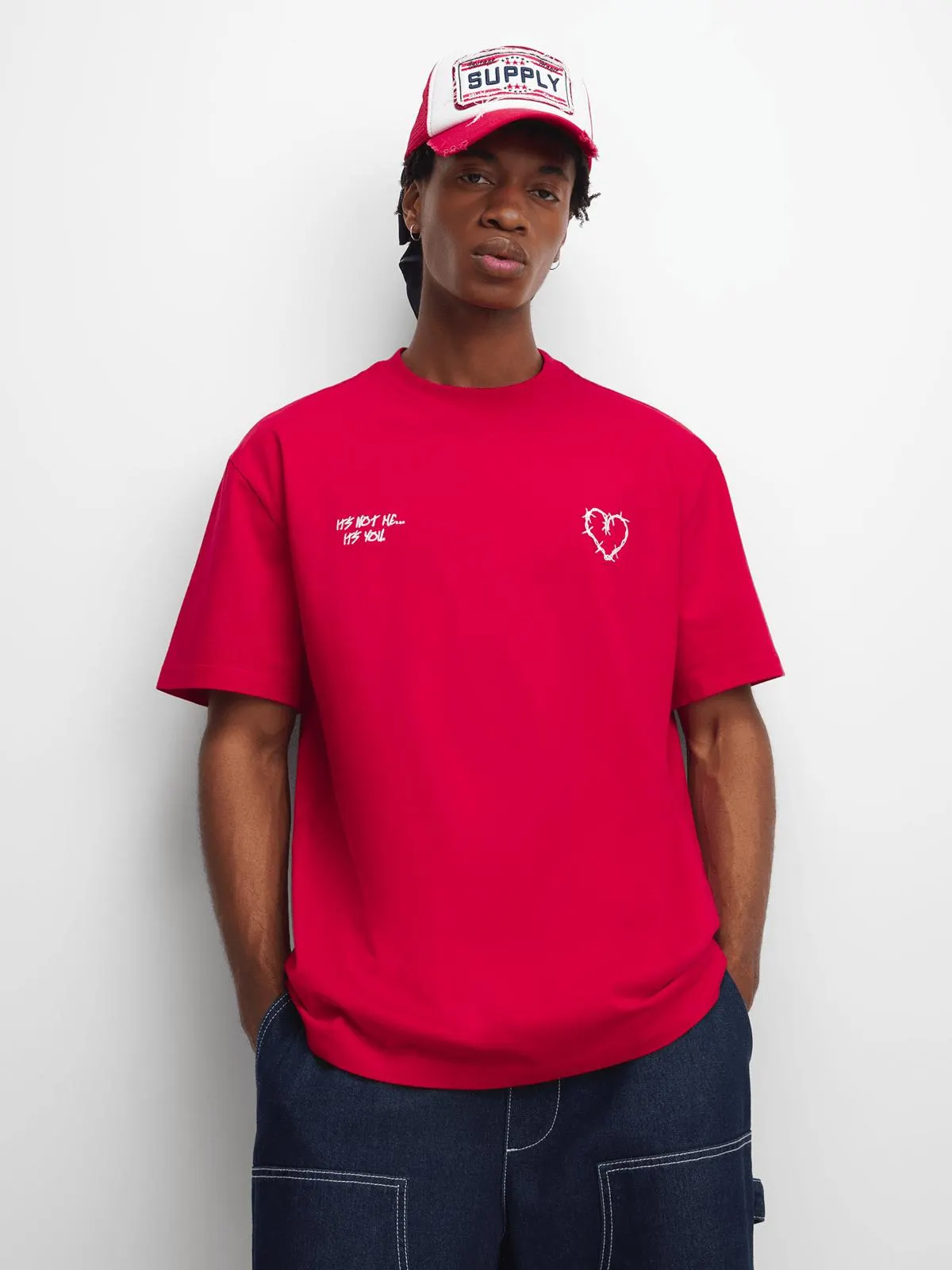 Redbat Men's V-Day Relaxed Red T-shirt