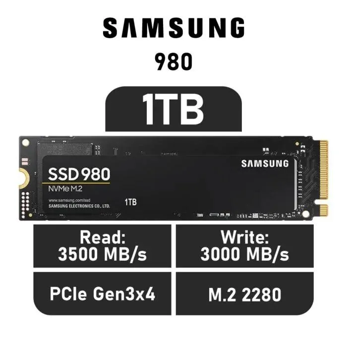 Samsung 980 1TB PCIe Gen3x4 MZ-V8V1T0BW M.2 2280 Solid State Drive