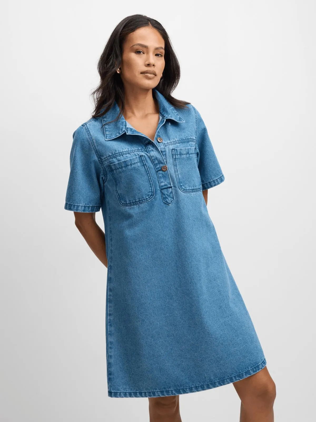 Exact Women's Mid Wash Denim Tunic Dress