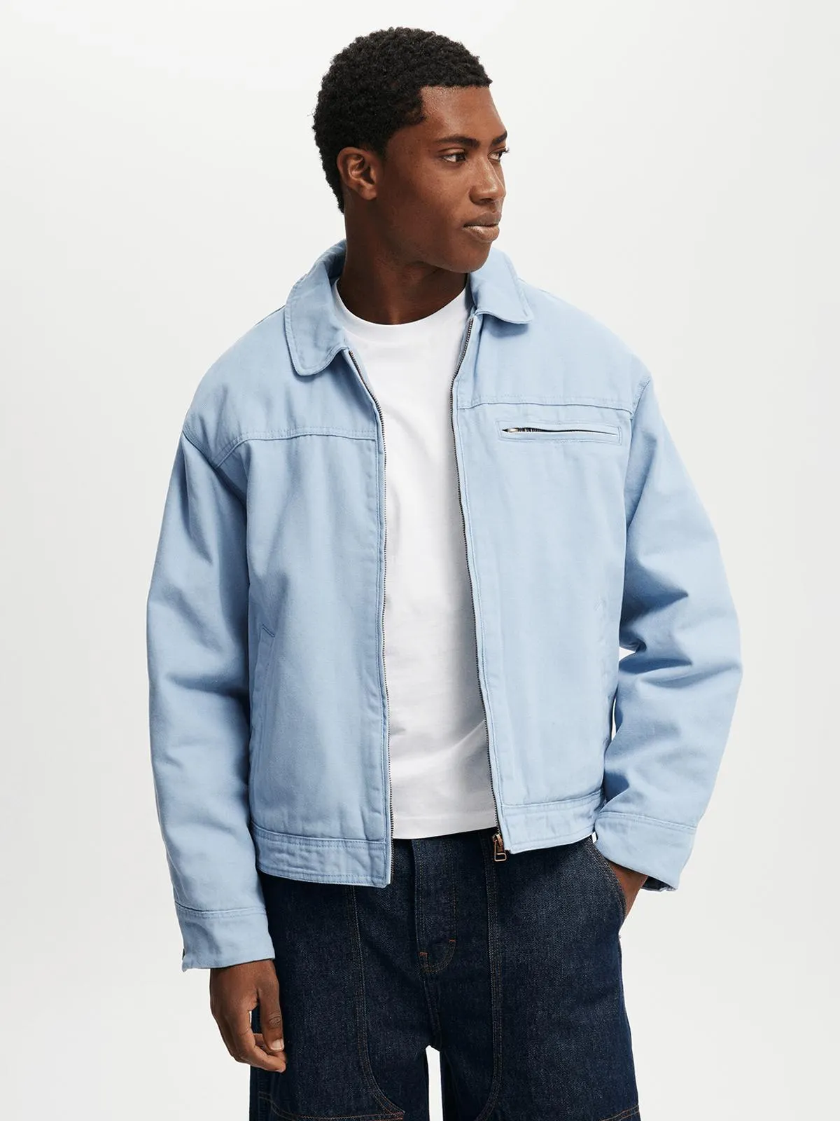 Men's Cotton On Blue Cropped Canvas Harrington Jacket