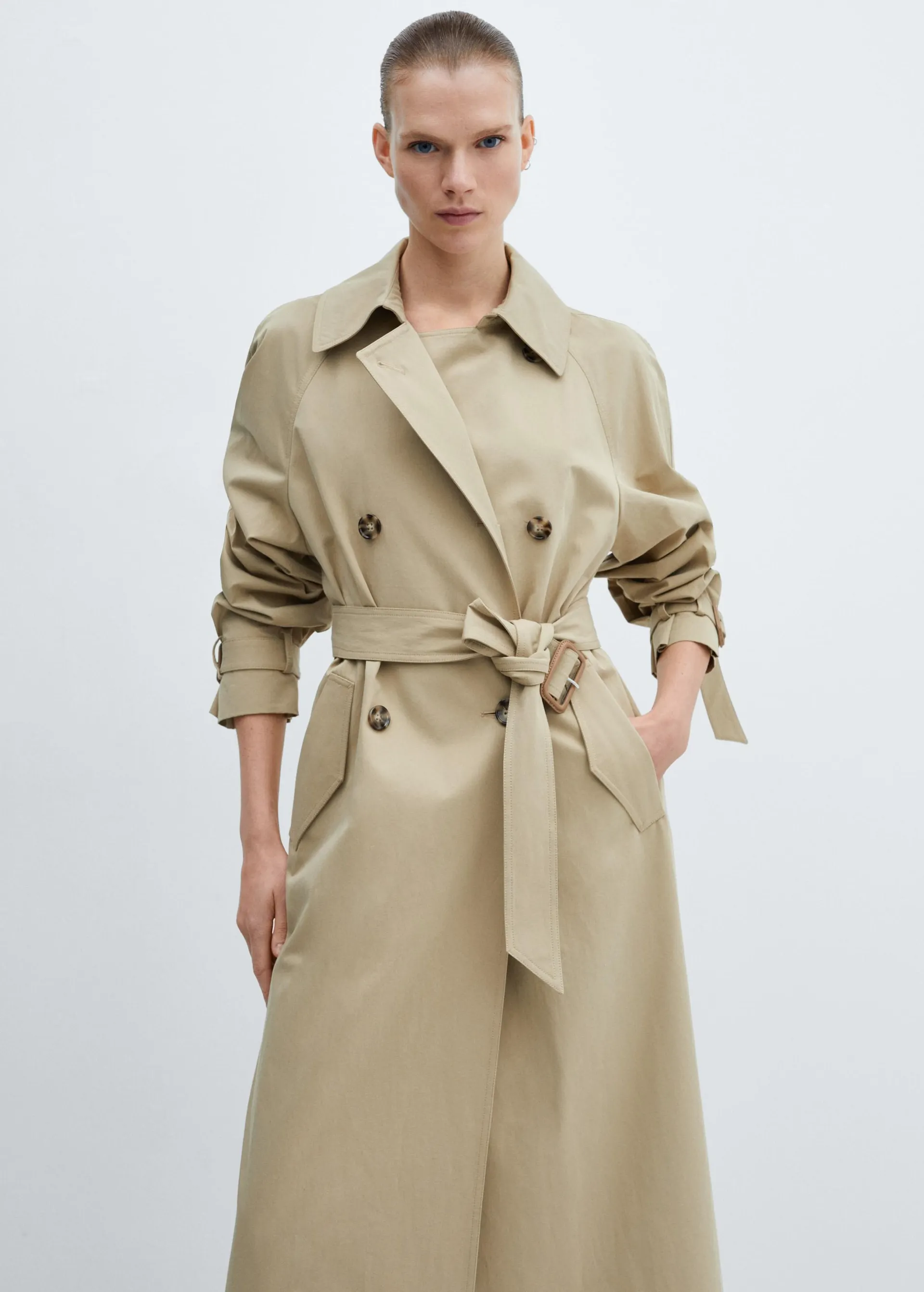 Double-breasted cotton trench coat