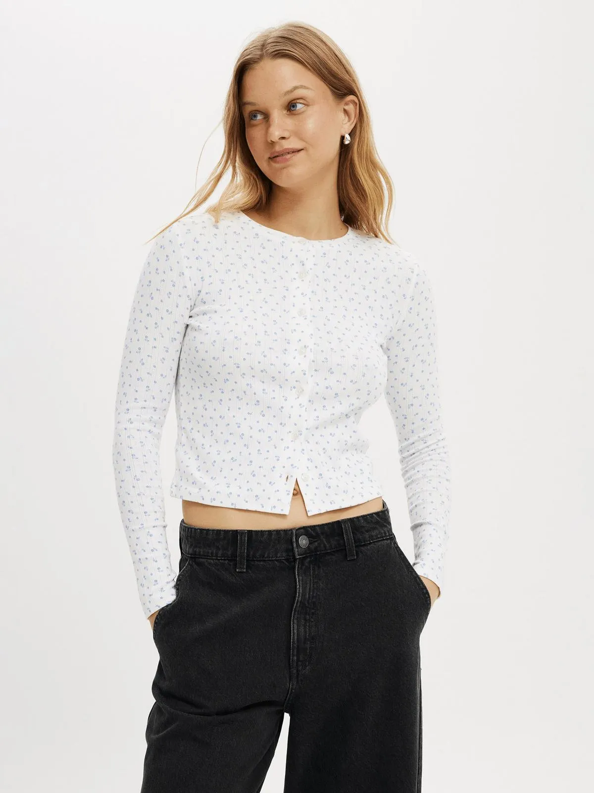 Women's Cotton On White & Blue Scarlet Pointelle Cardigan