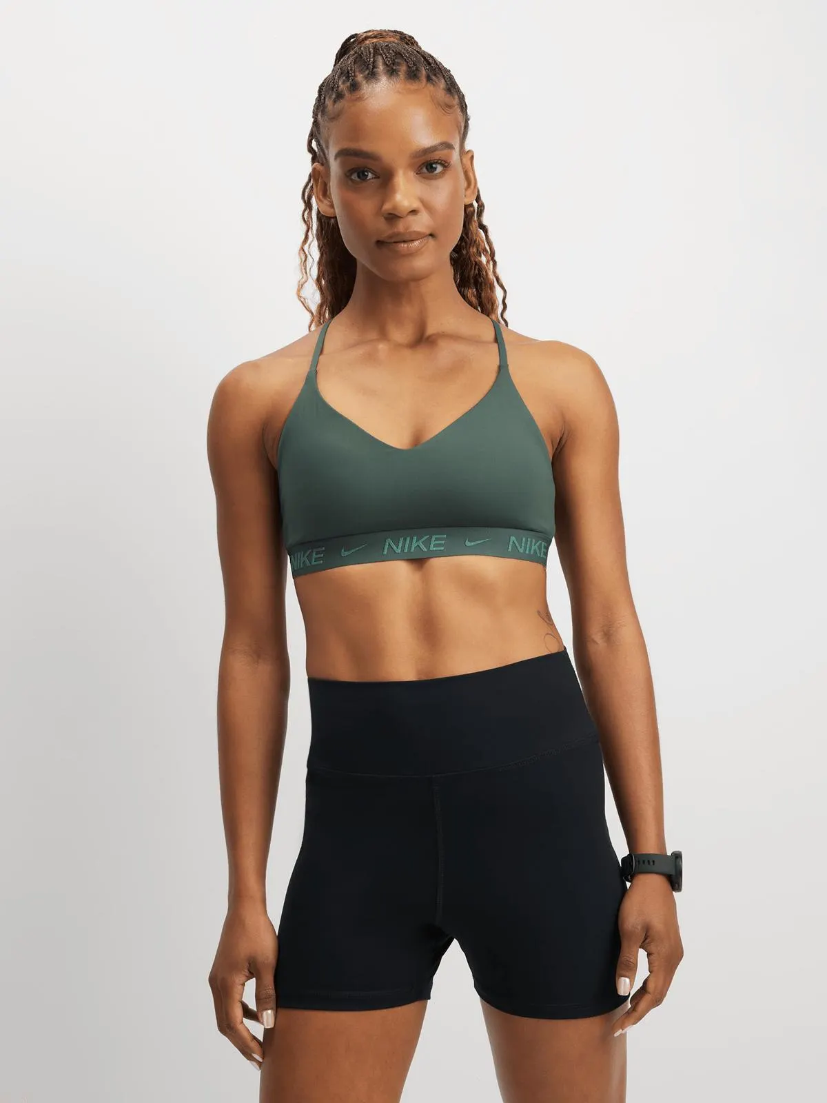 Nike Womens Indy Padded Adjustable Vintage Green Sports Bra