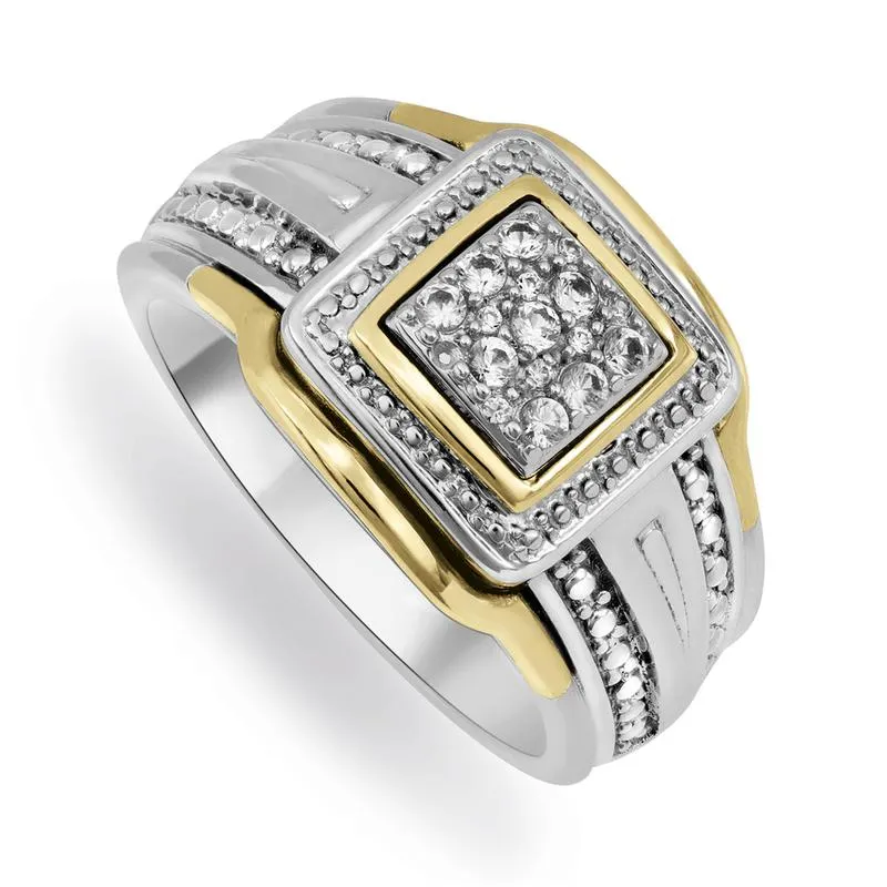 Yellow Gold & Sterling Silver Diamond & Created Sapphire Ring