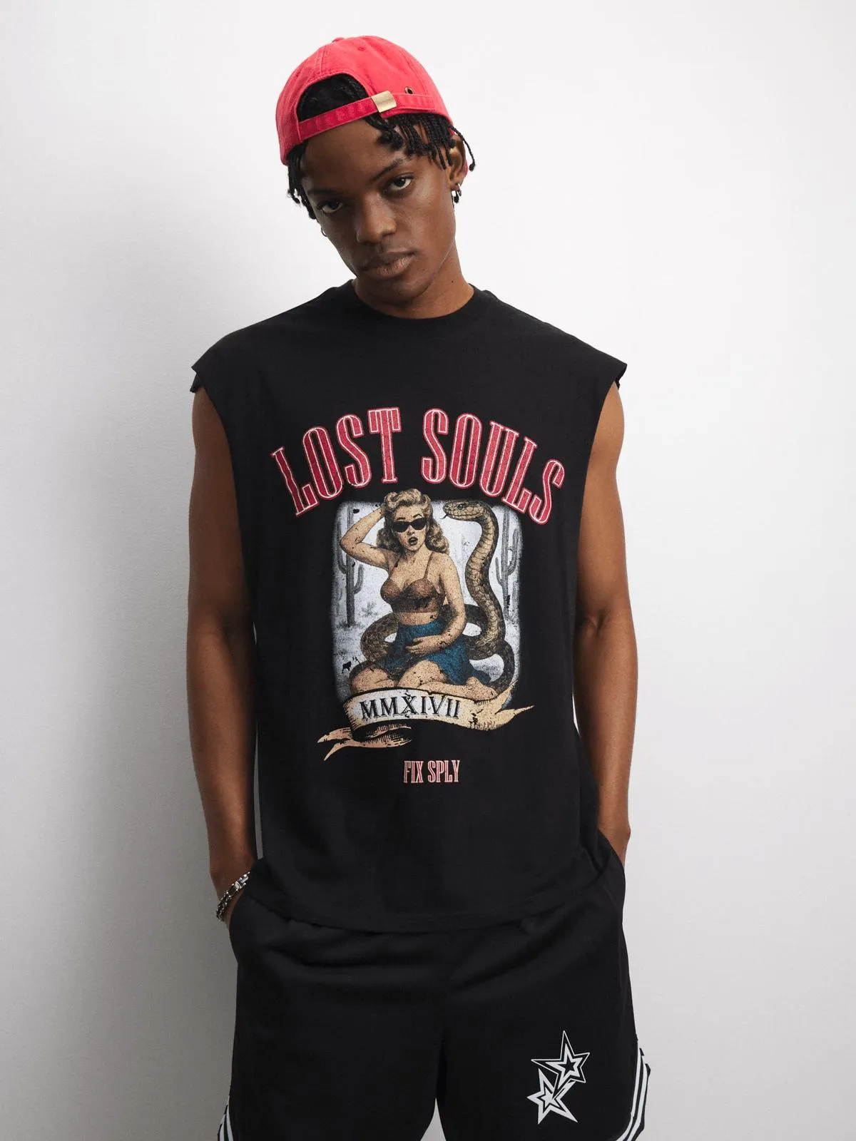 The FIX Men's Black Sleevesless Graphic Top