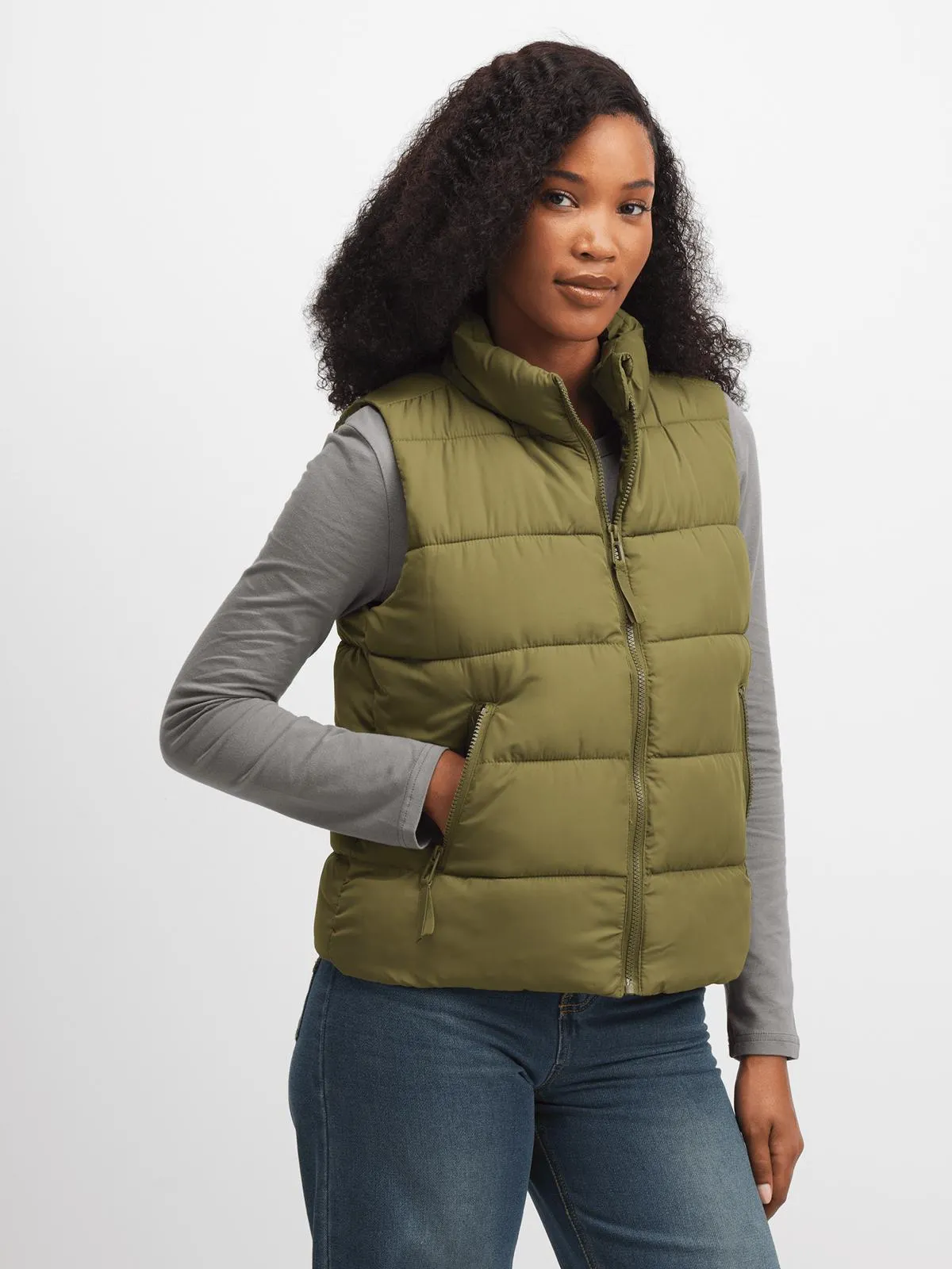 Jet Women's Olive Sleeveless Puffer Jacket