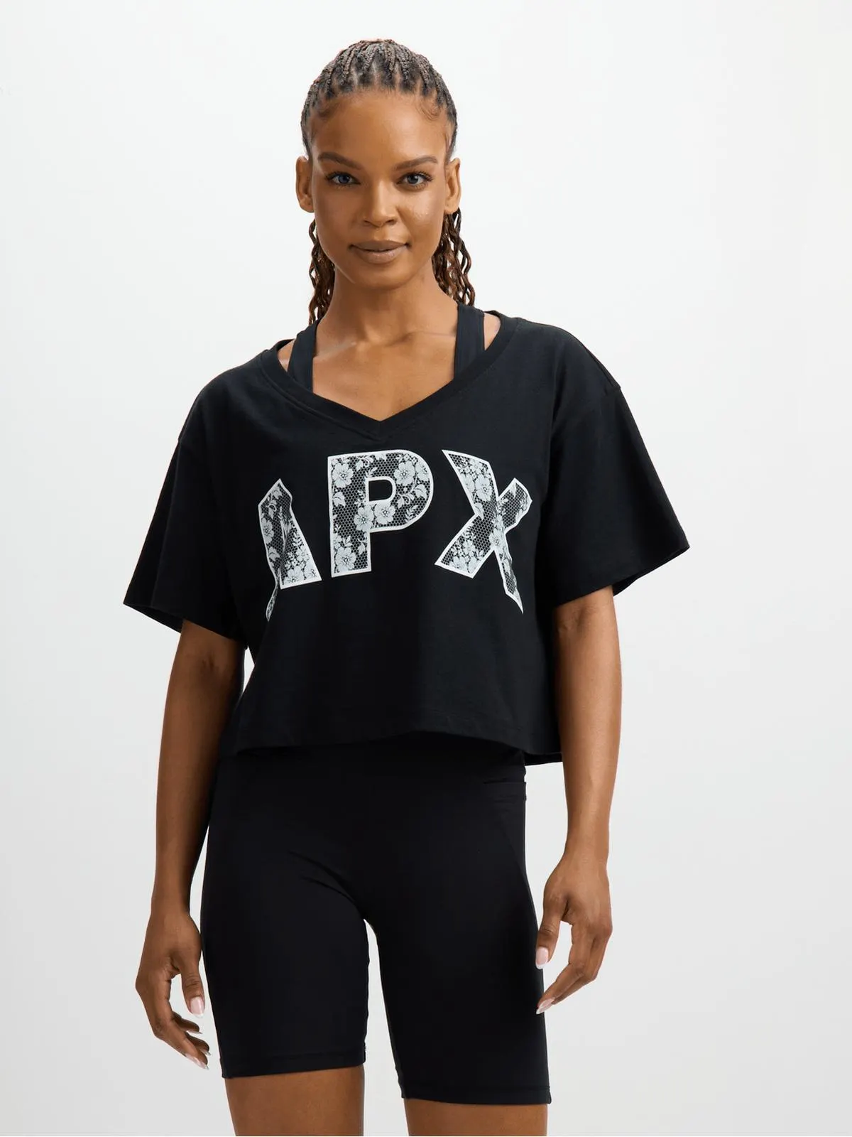 Women's APX Graphic Cropped Black Tee