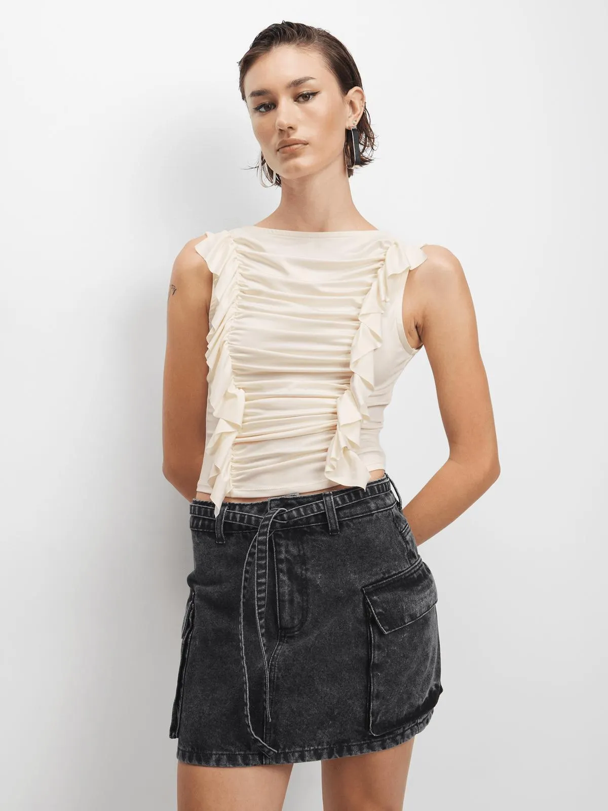 The FIX Women's Charcoal Bellow Utility Pocket Denim Skirt