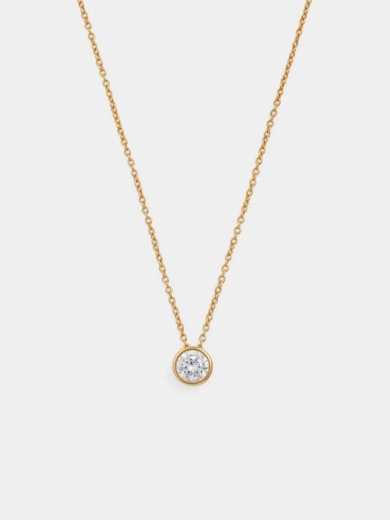 Gold Plated Sterling Silver Cubic Zirconia Round Tube Pendant