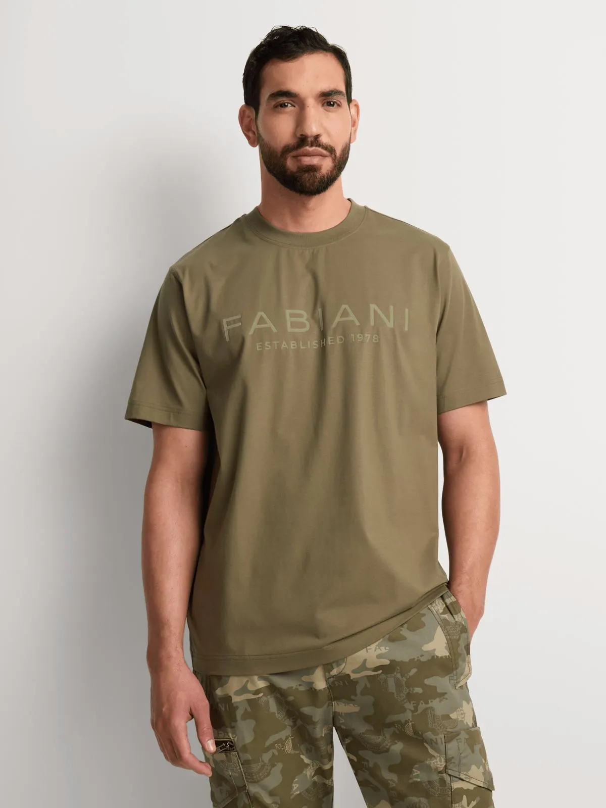 Fabiani Men's Green Flocking Logo T-Shirt