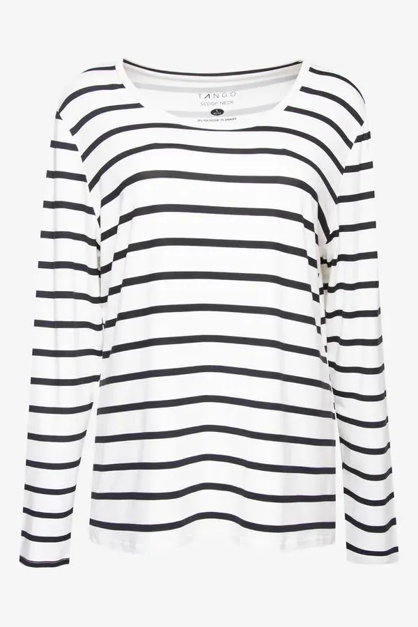 Stripe long sleeve scoop neck t-shirt white