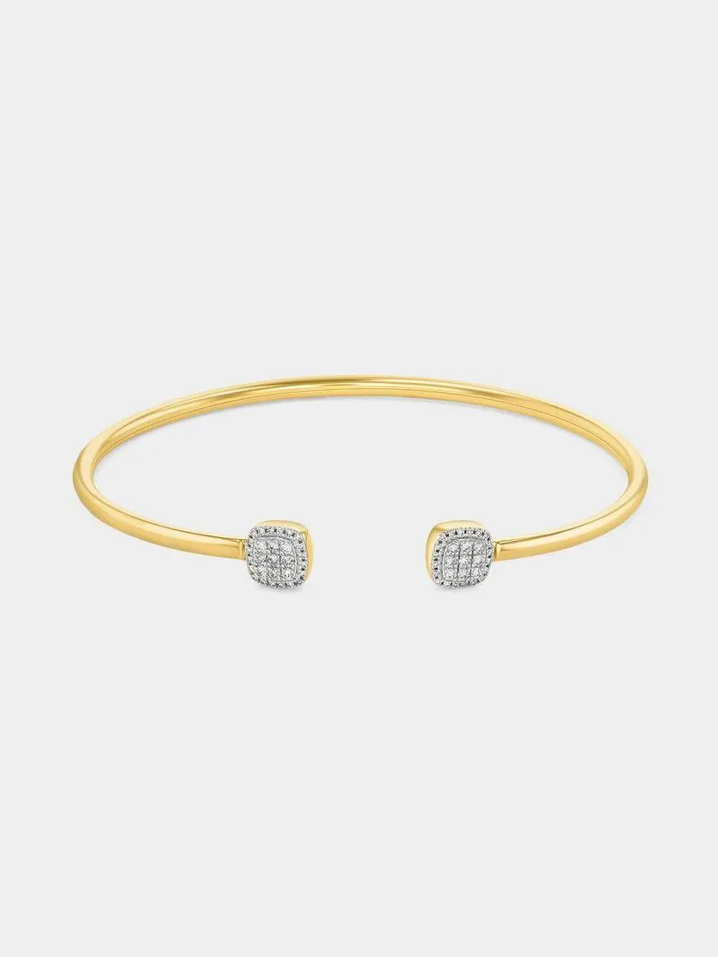 Yellow Gold 0.25ct Diamond Cushion Halo Cuff Bangle