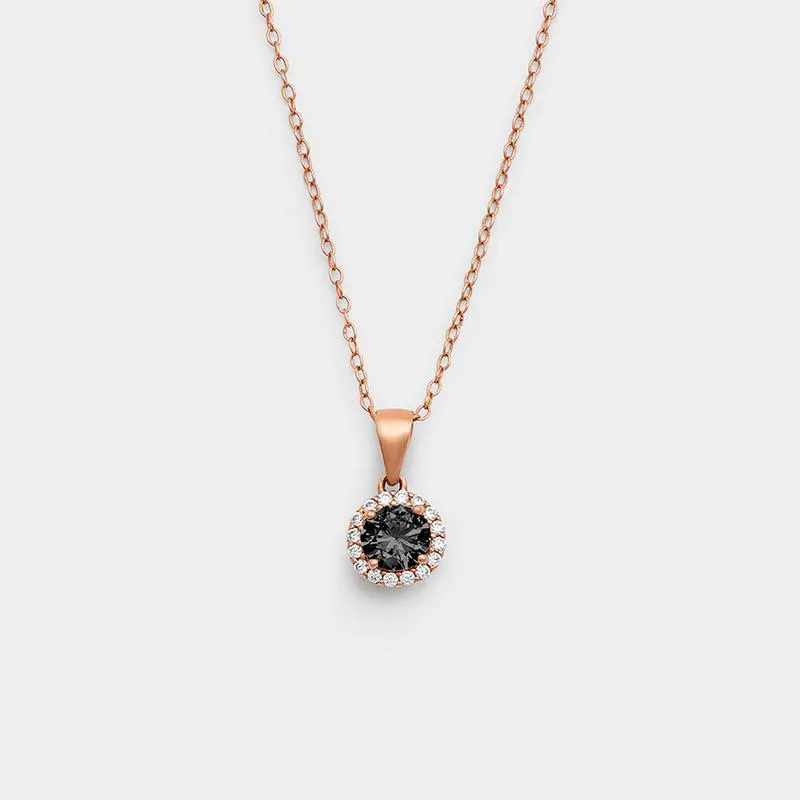 Rose Plated Sterling Silver Black Cubic Zirconia Halo Pendant