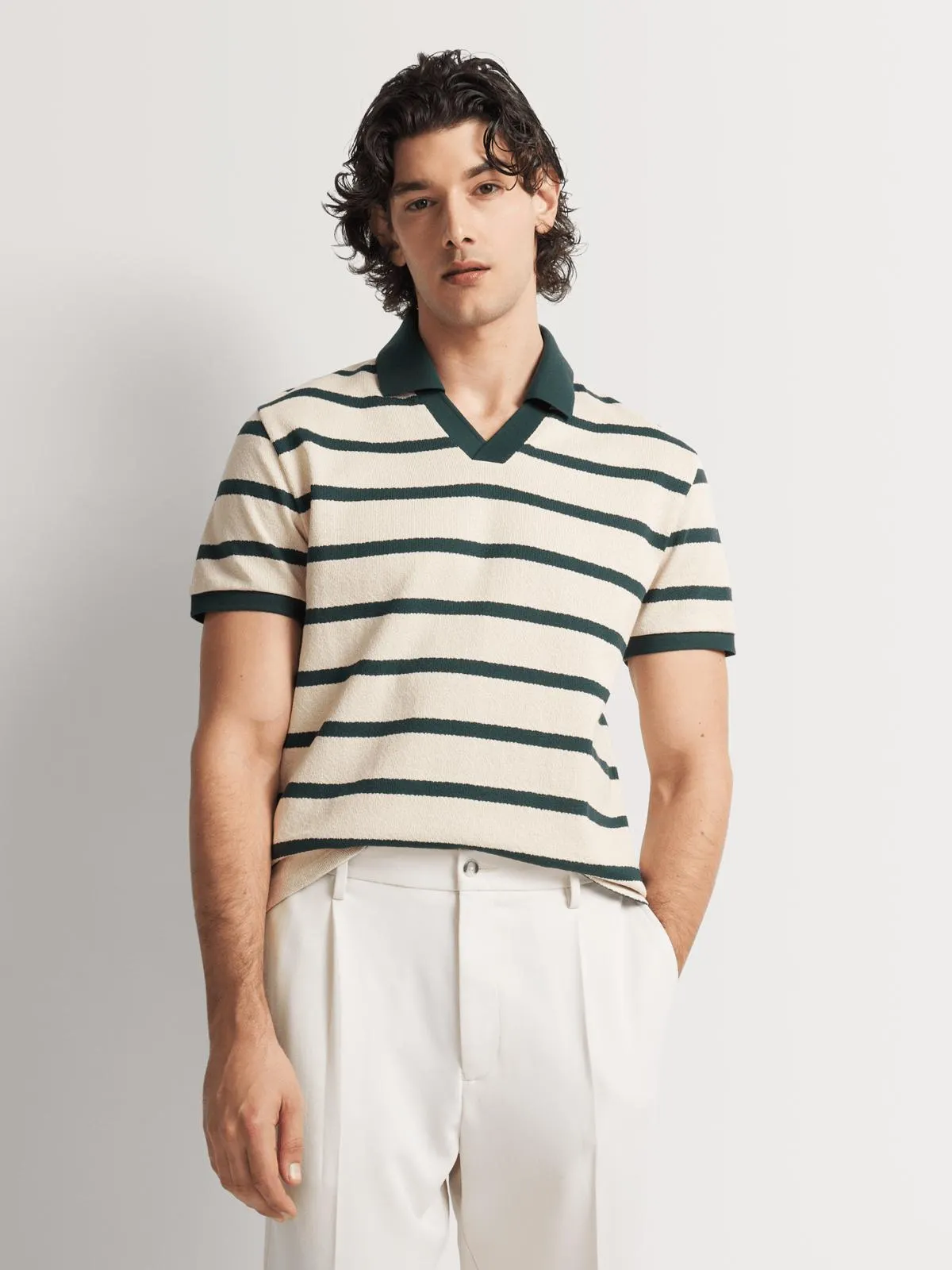Markham Men's Textured Forest Green/Milk Stripe Golfer