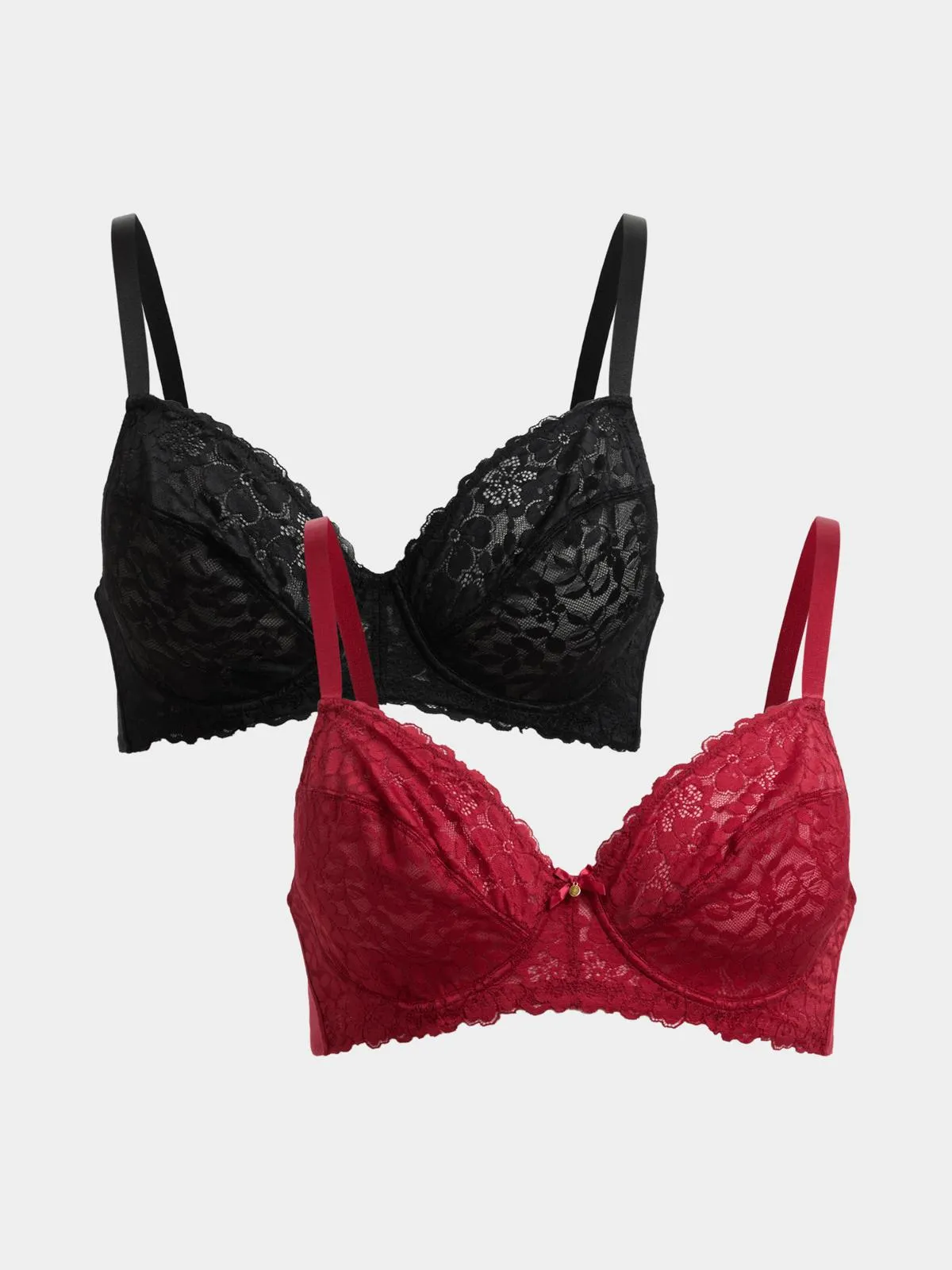 Jet Women’s 2 Pack Red Black Lace Soft Cup Bra