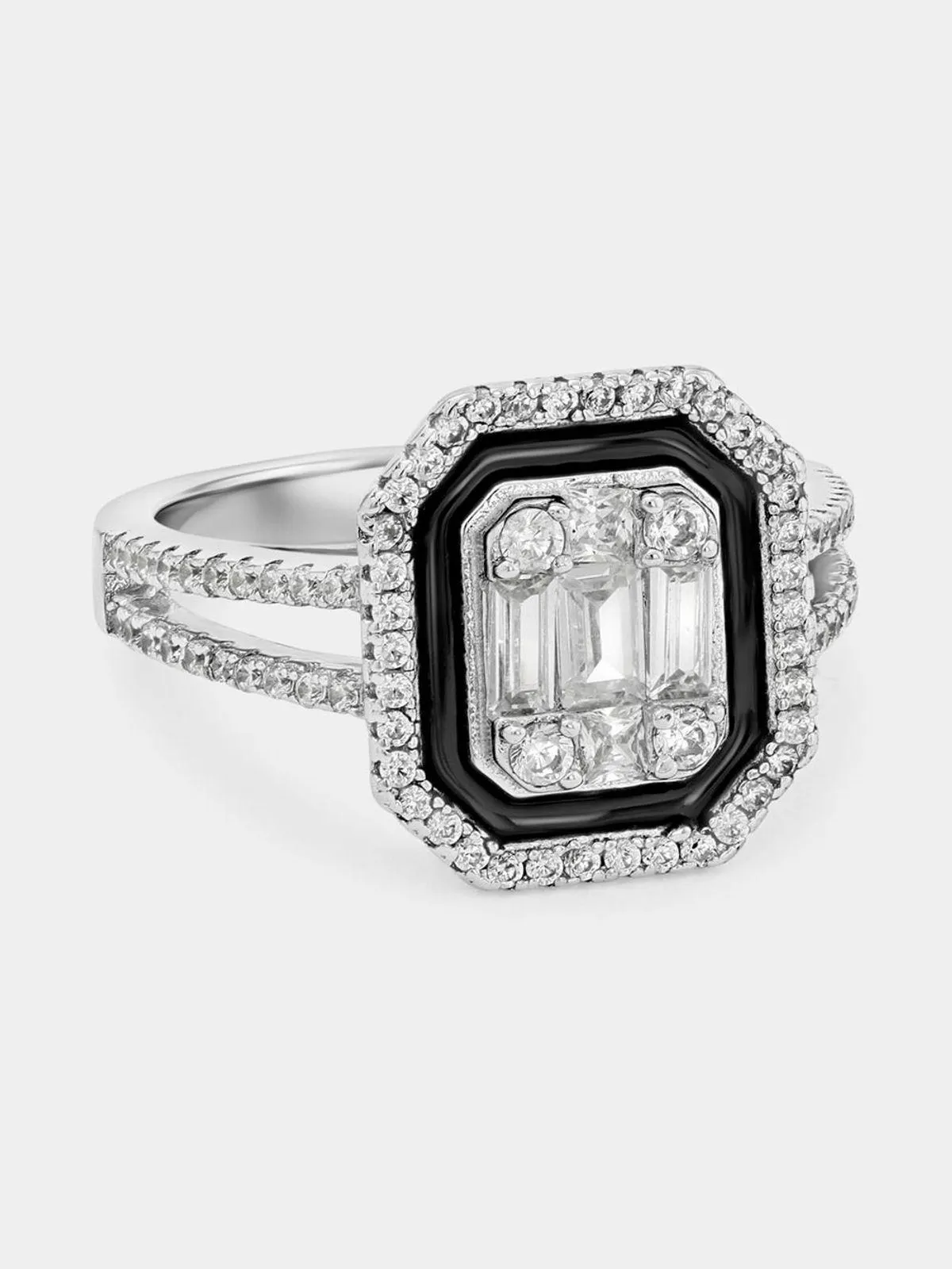 Sterling Silver Cubic Zirconia Cushion Cluster Halo Ring